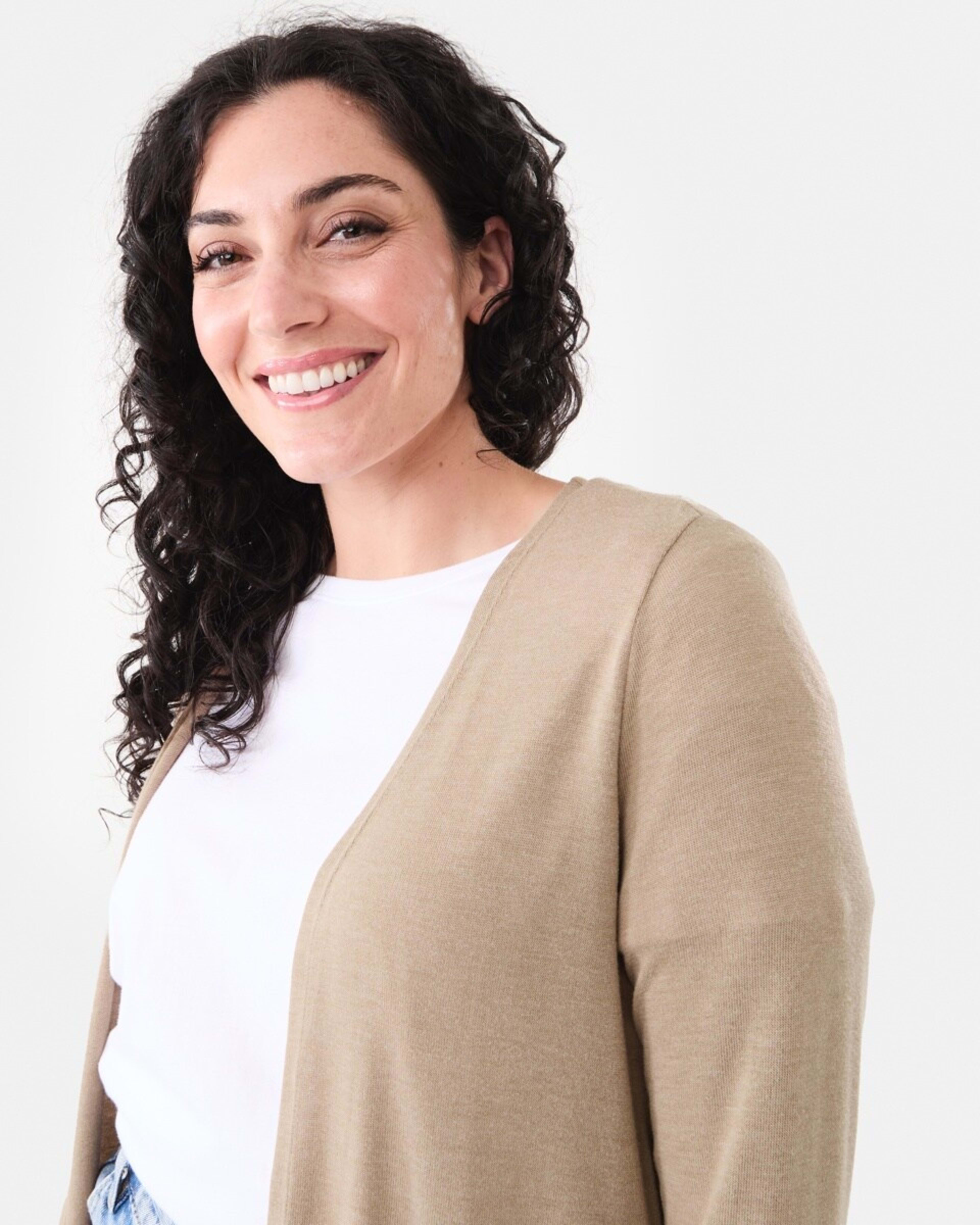 4 Long Sleeve Cardigan Sand Mrl, 4 of 5