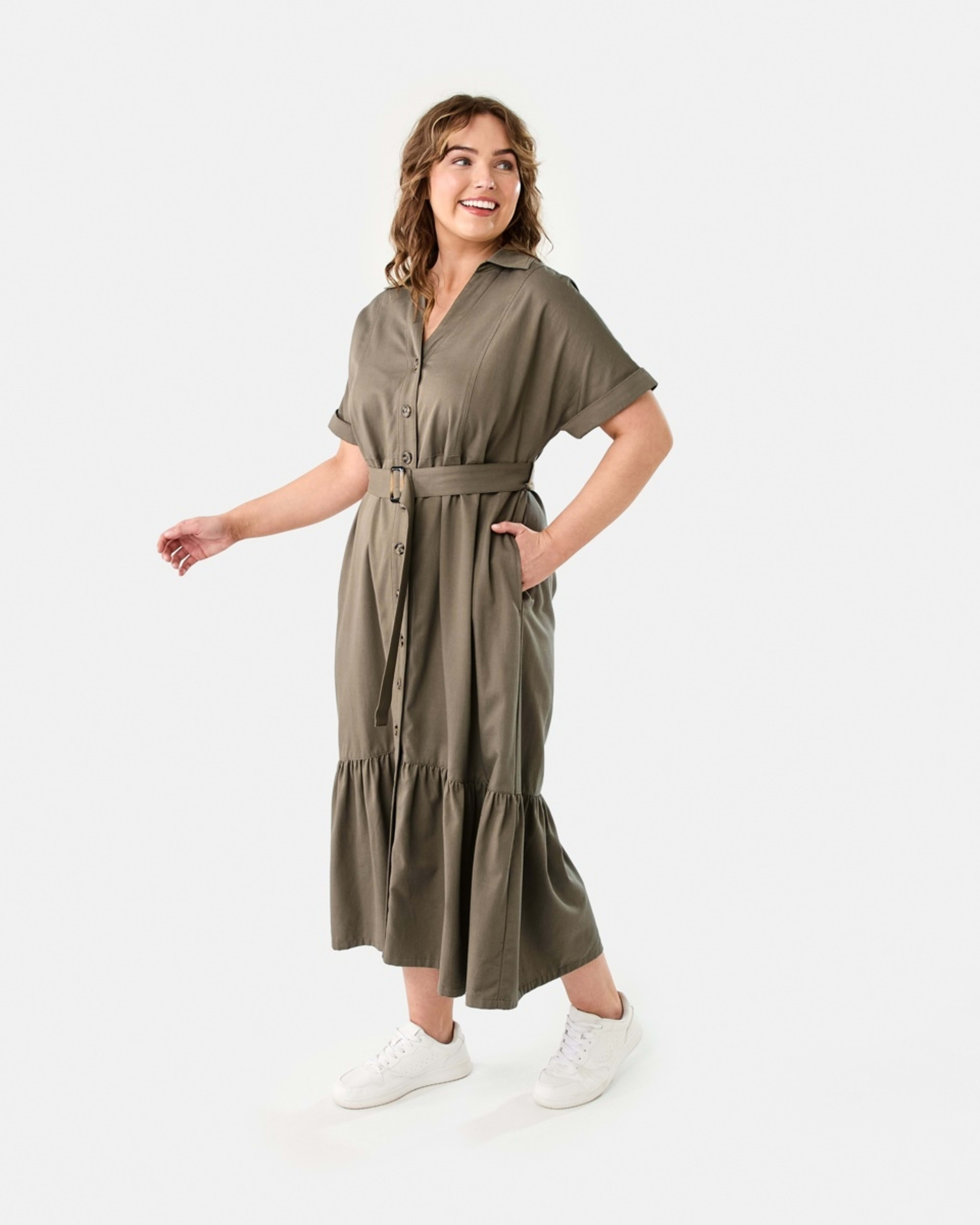 3 Short Sleeve Button Through Midi Dress PAVEMENT GREY, 3 of 9
