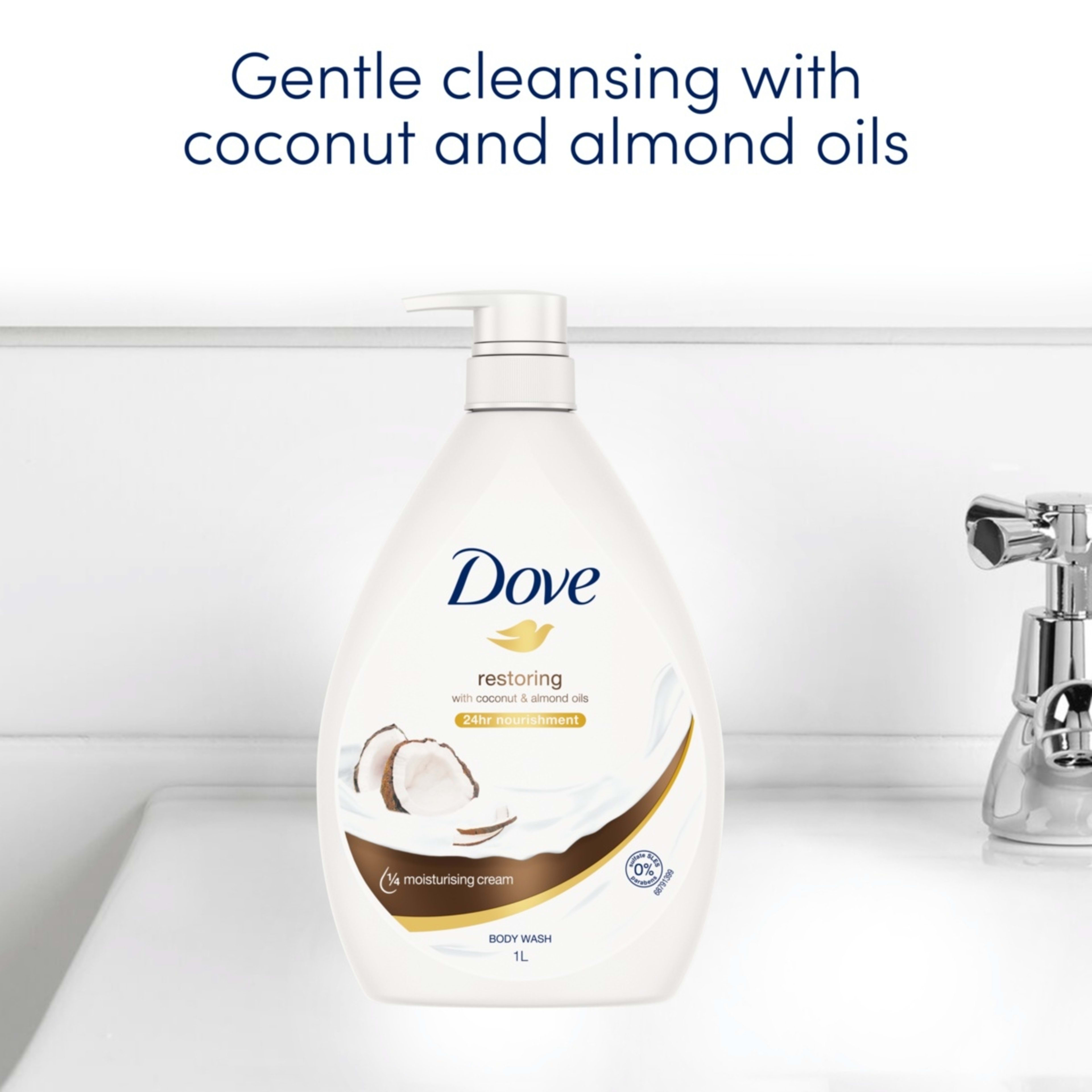 Dove Restoring & Nourishing Body Wash 1L Coconut & Almond Oil Kmart