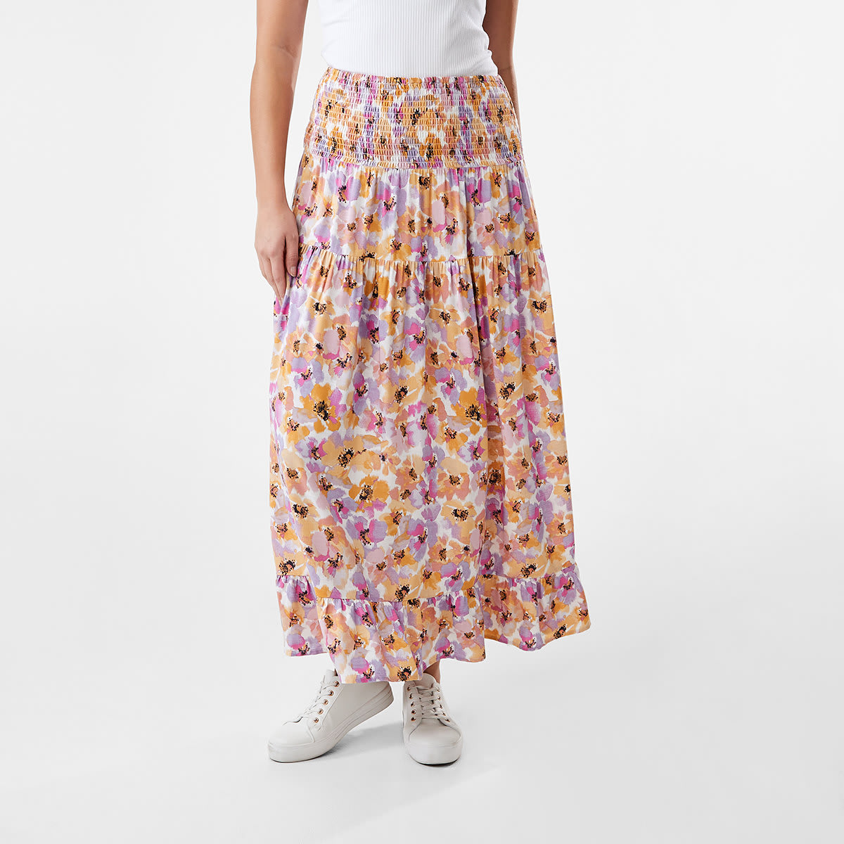 Shirred Tier Maxi Skirt