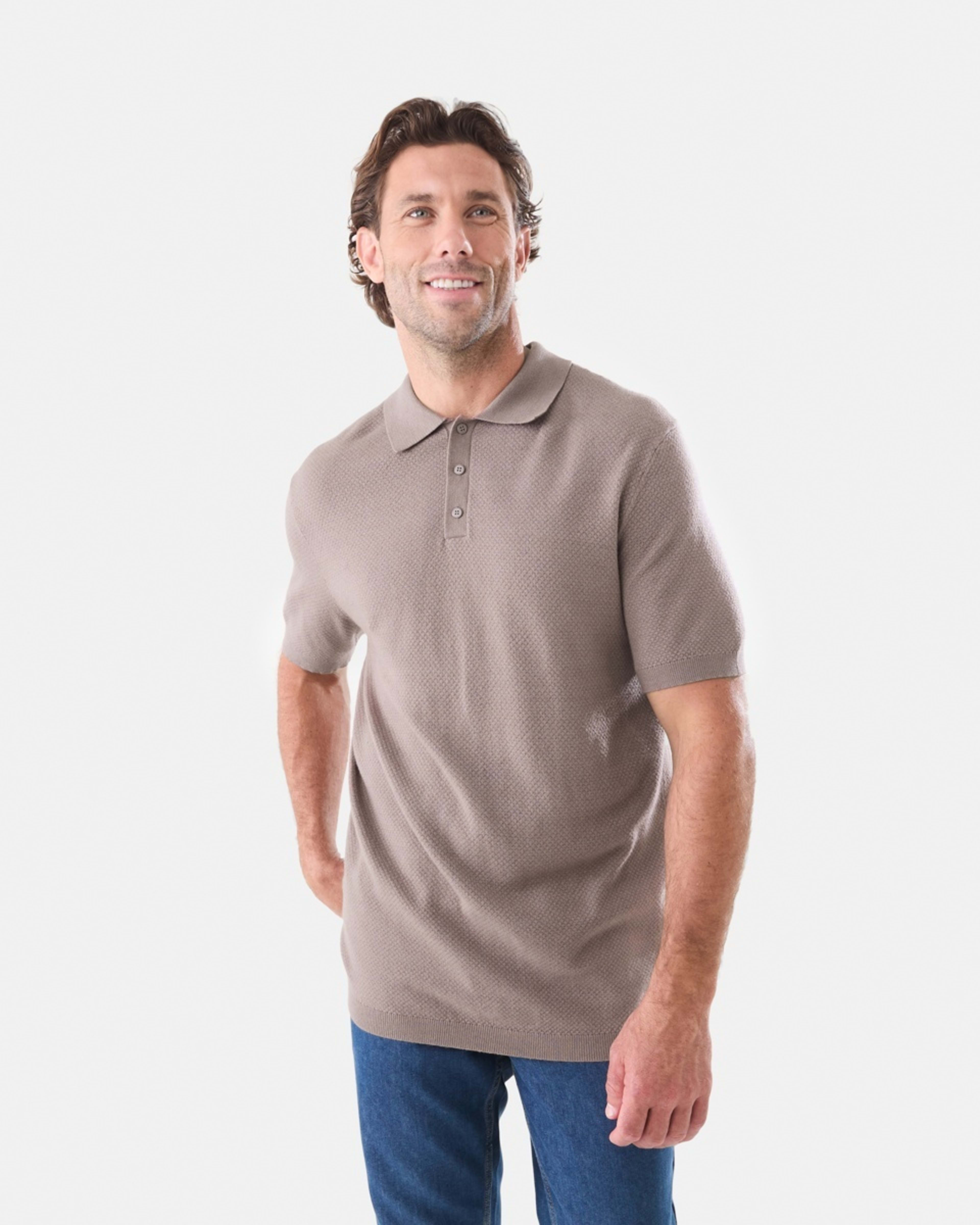 1 Button Up Knit Polo Shirt Brn Marle, 1 of 5