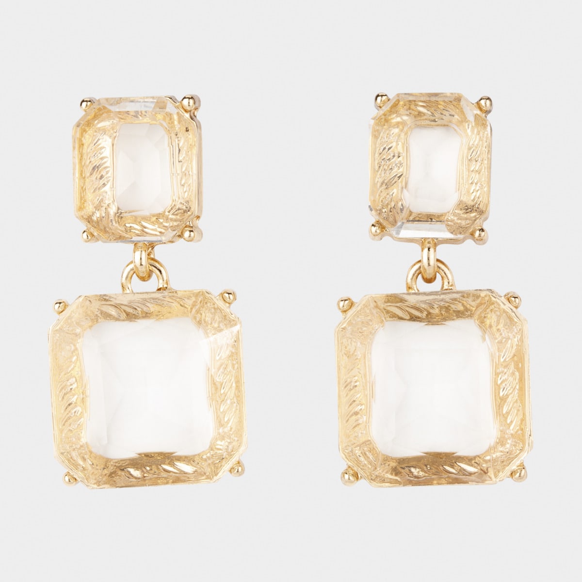 Double Square Stone Drop Earrings 