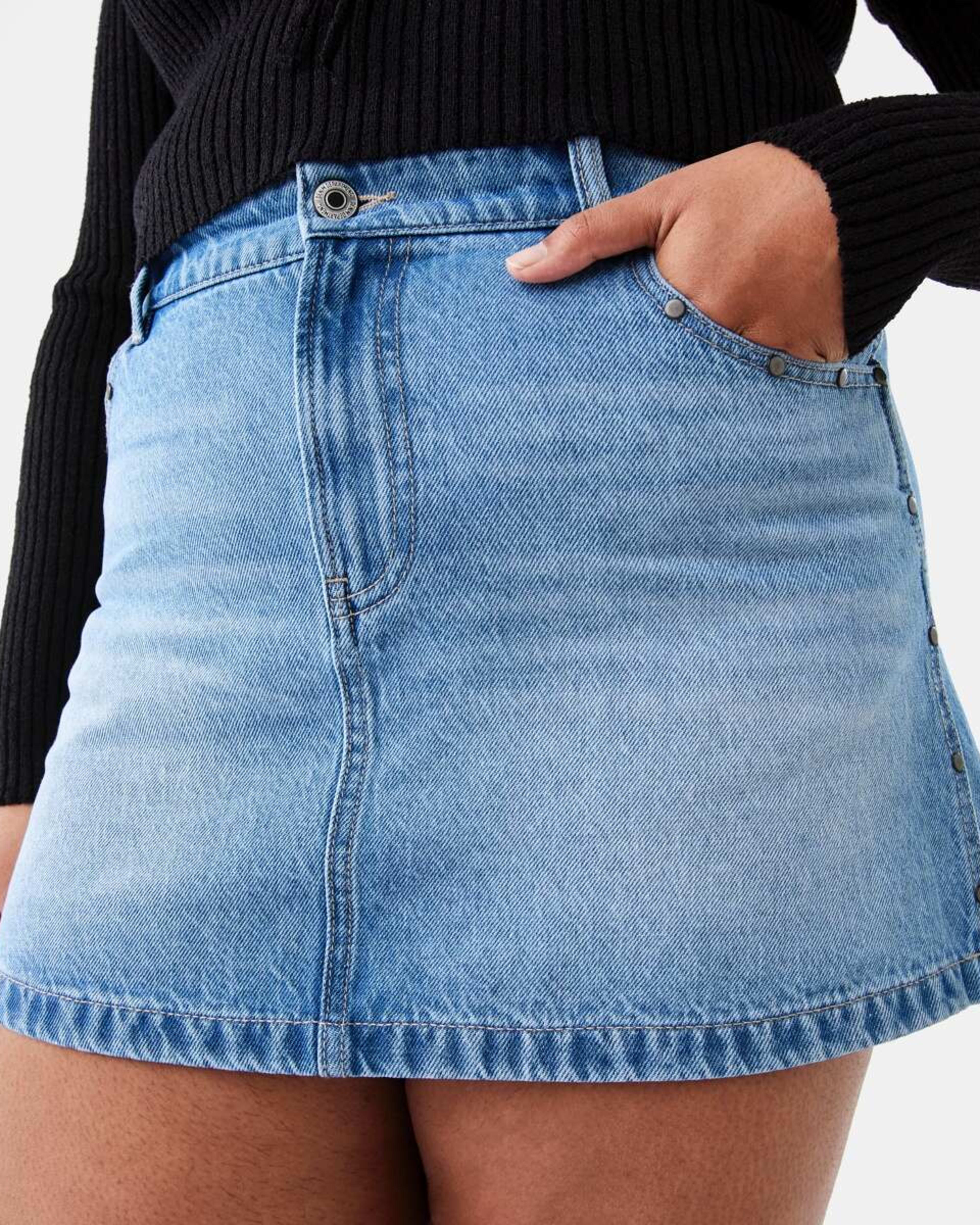 3 Studded Denim Mini Skirt Mid Wash, 3 of 9