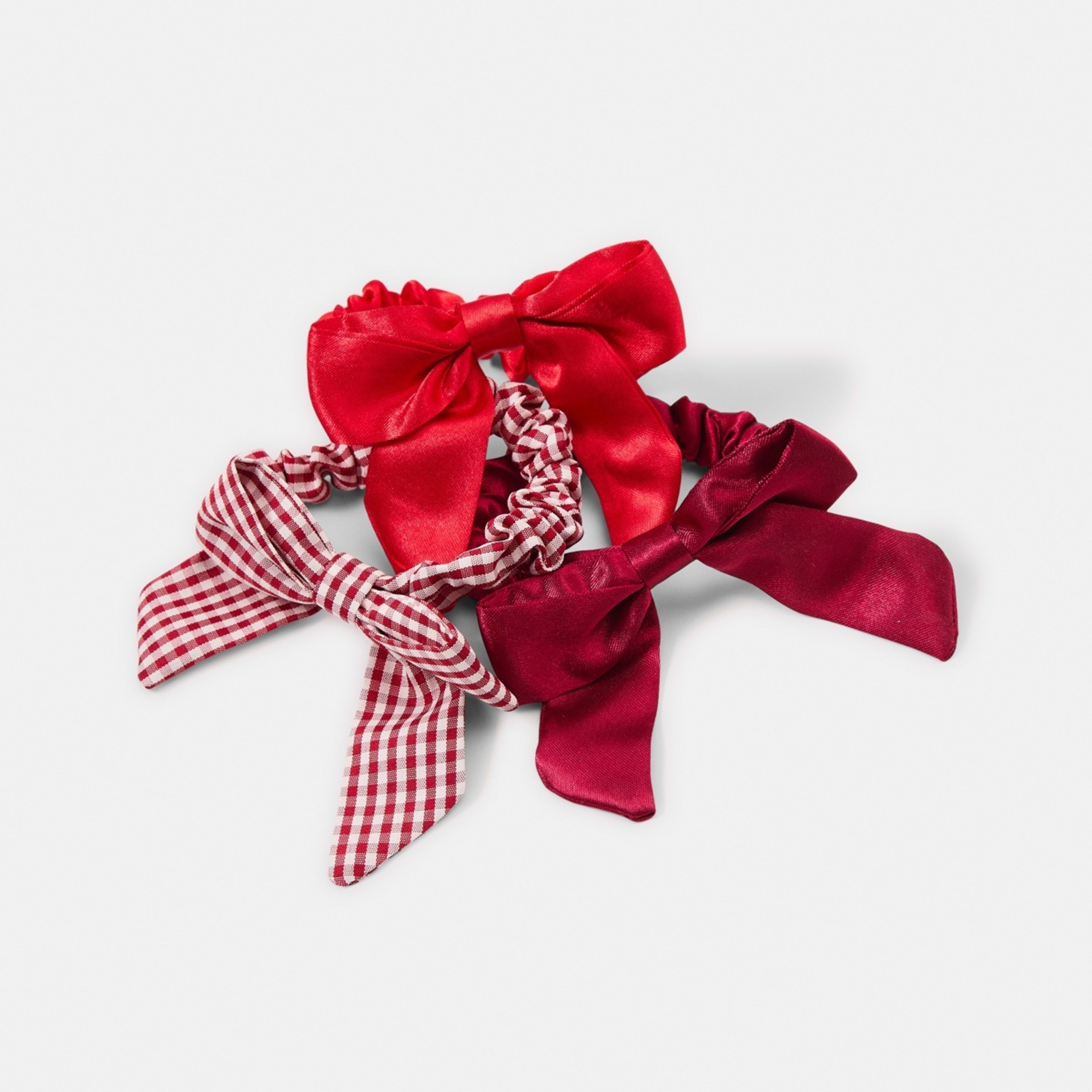 2 3 Pack Bow Hair Scrunchies - Red, 2 of 5