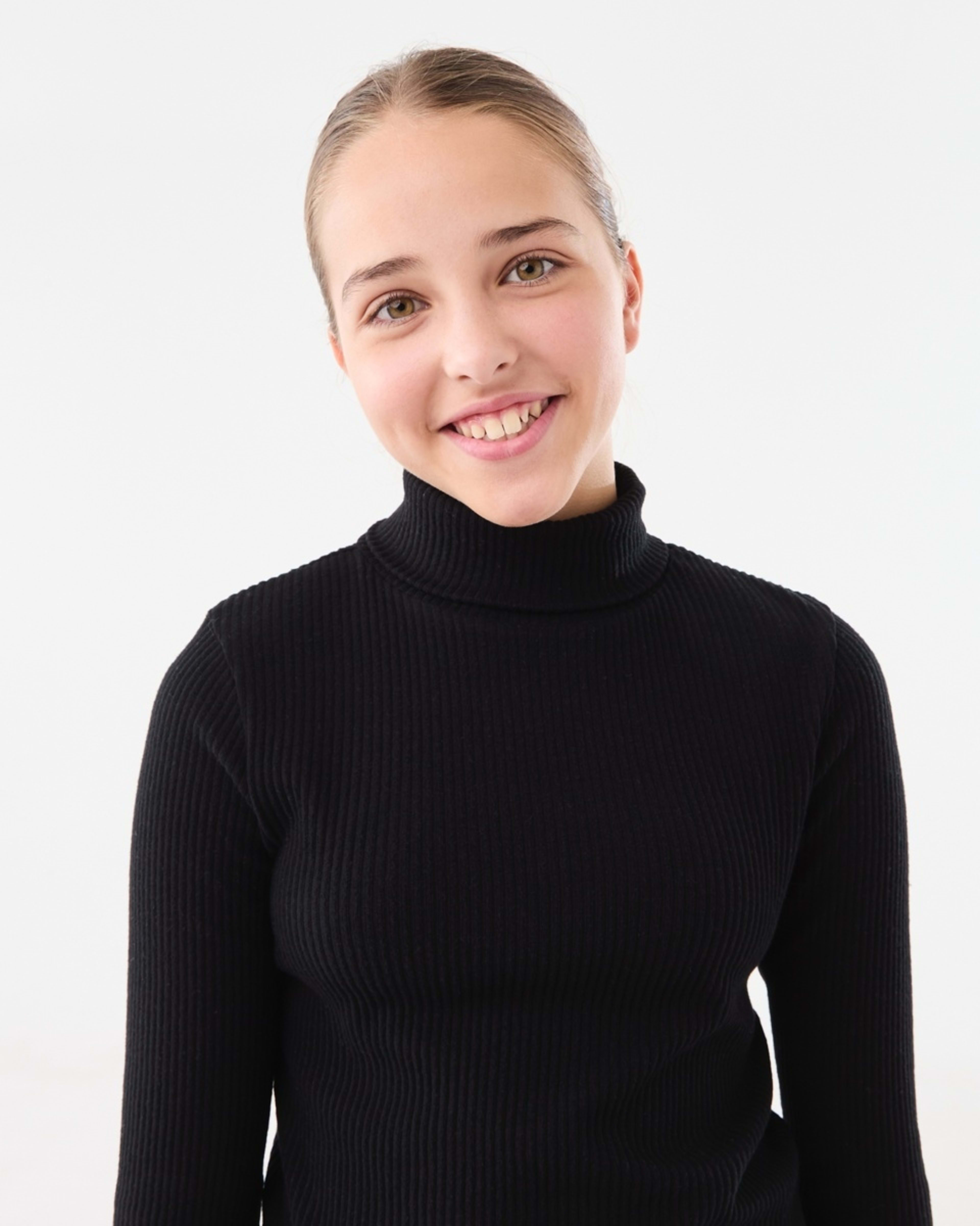 3 Long Sleeve Rib Skivvy Top Black, 3 of 8
