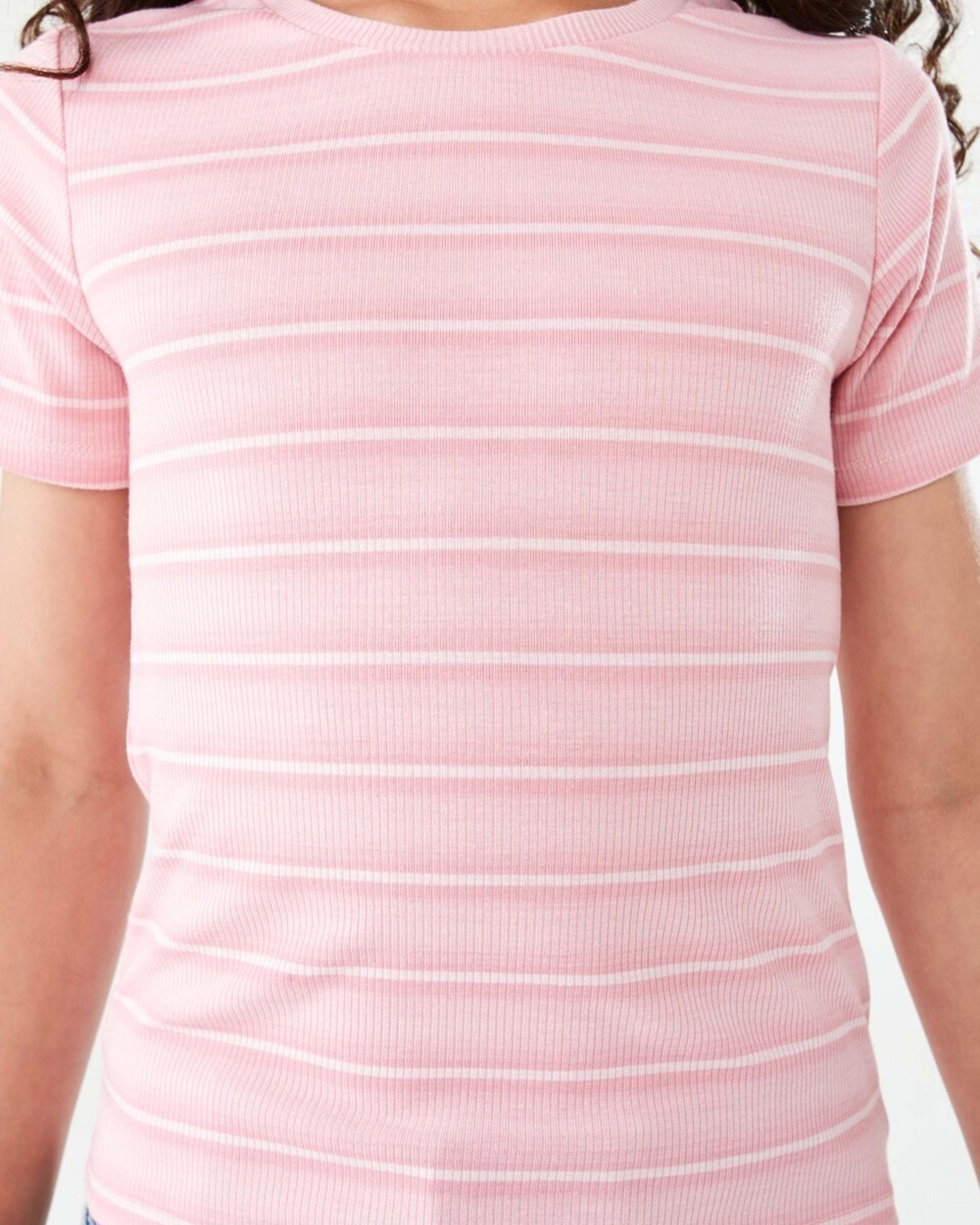 5 Short Sleeve Rib Top Pnk Stripe, 5 of 9