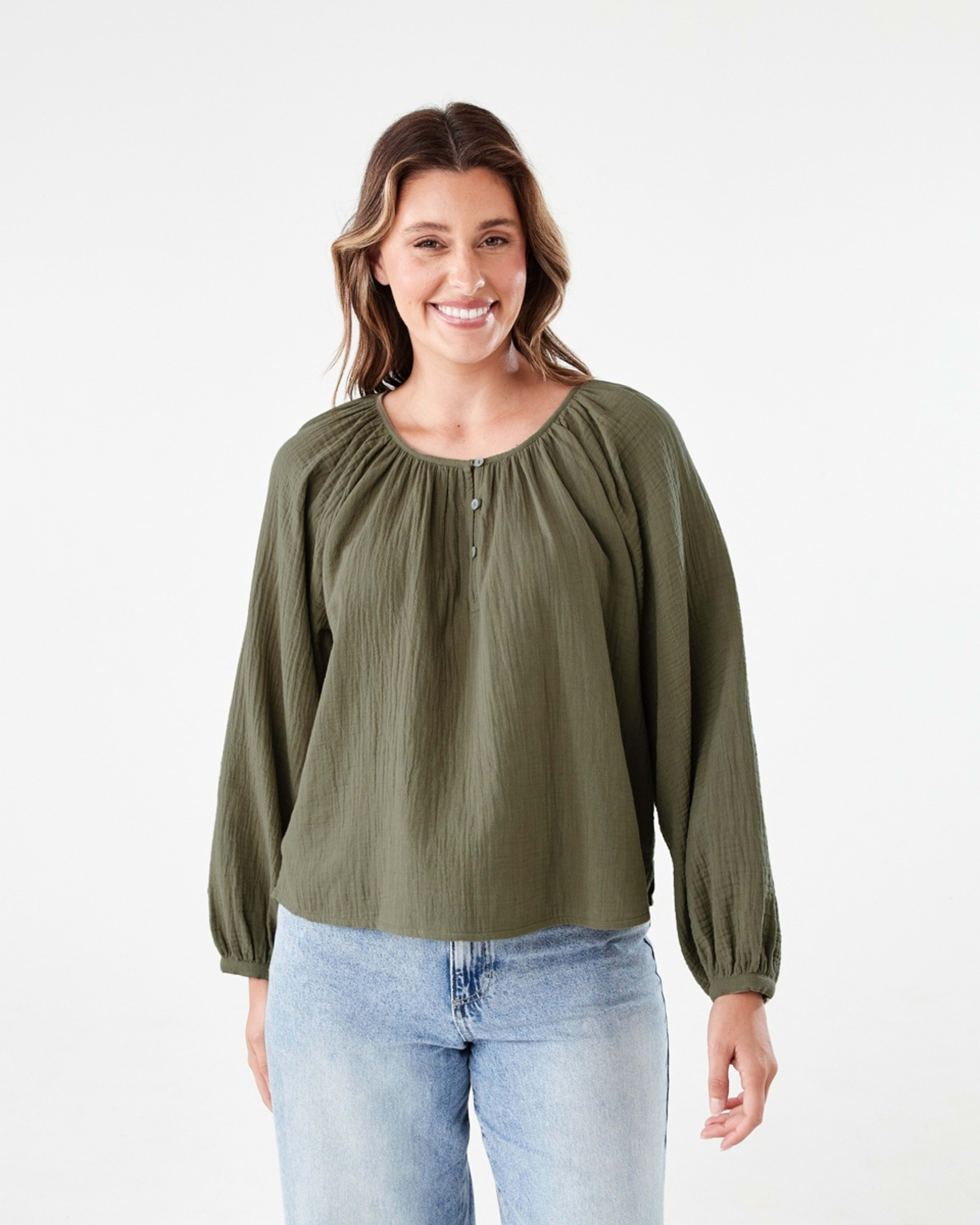 1 Long Sleeve Double Cloth Top PAVEMENT GREY, 1 of 6