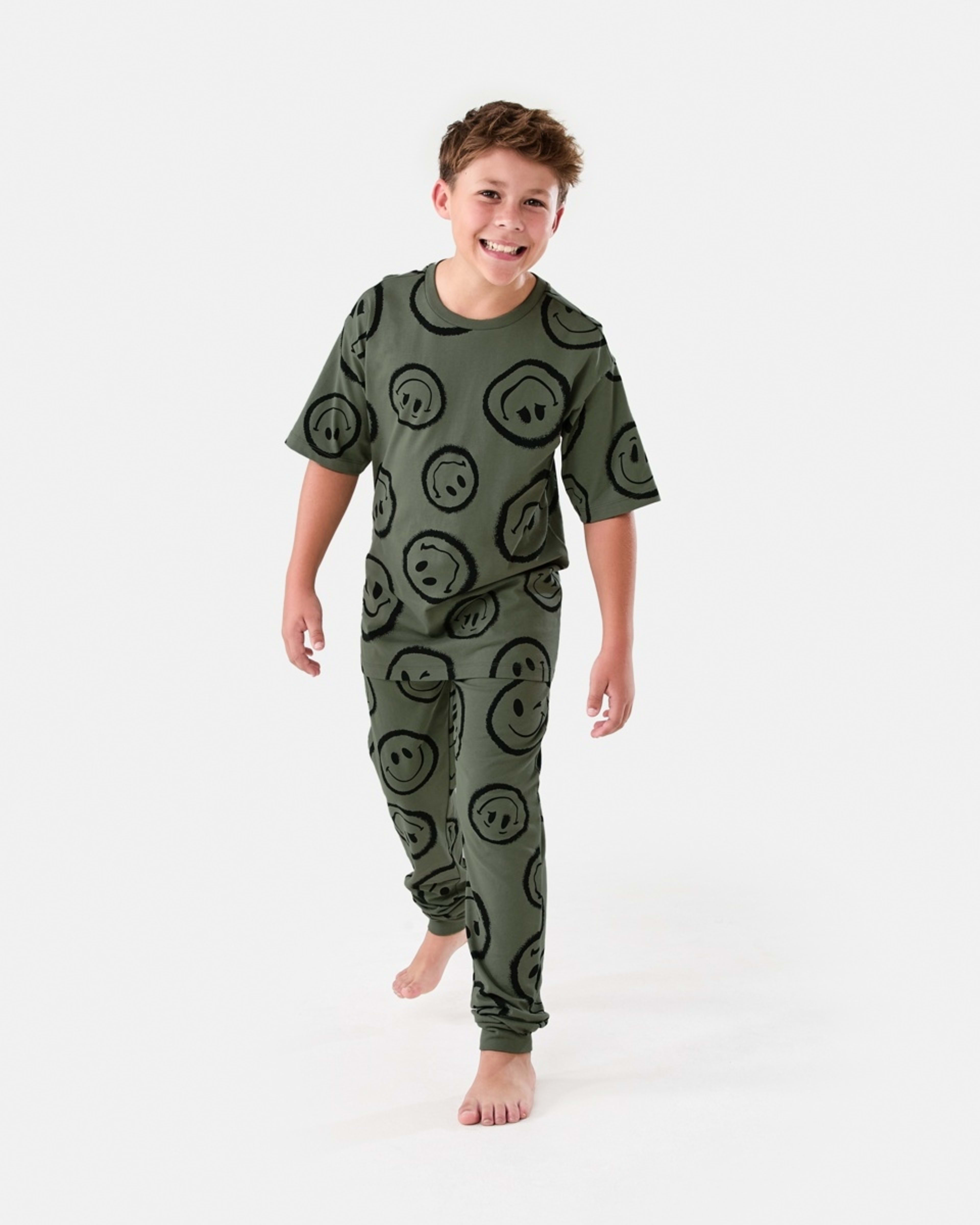 1 Short Sleeve Top and Long Pants Pyjama Set Grn Emotes, 1 of 7