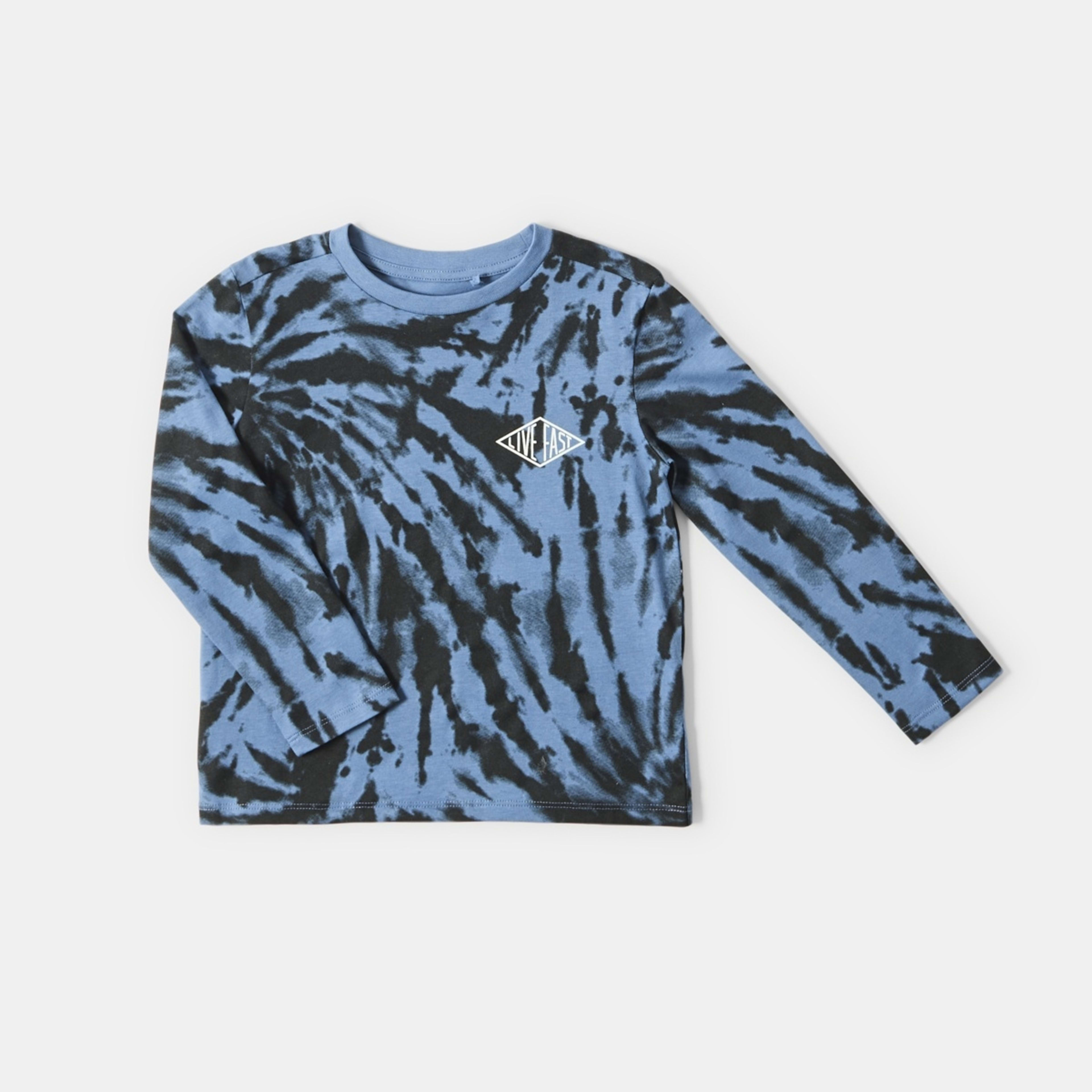 8 Long Sleeve Print T-shirt Wormhole Tie Dye Blue, 8 of 9