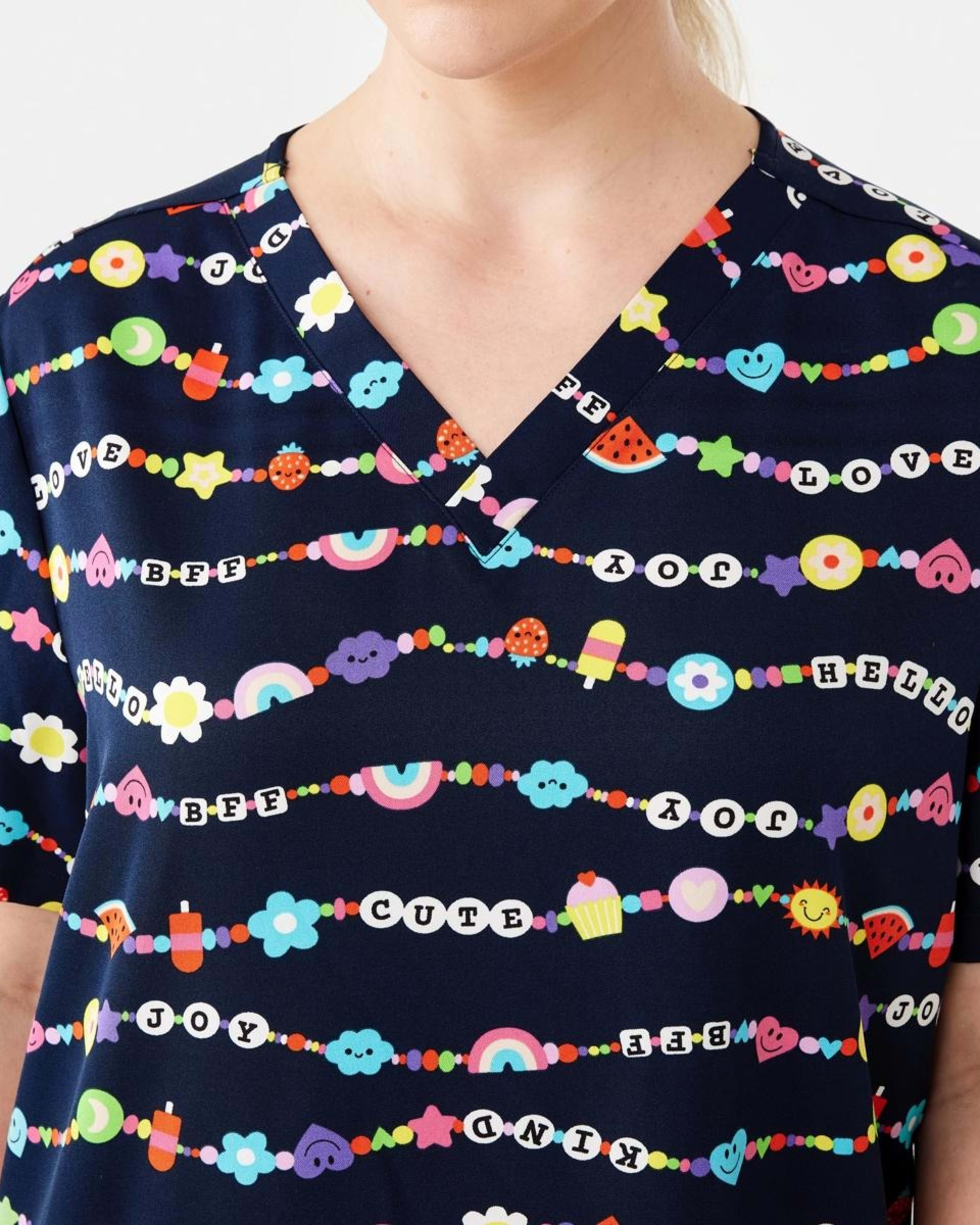 5 Work Short Sleeve Print Scrub Top FUN BRACELETS PARISIAN NAVY, 5 of 7
