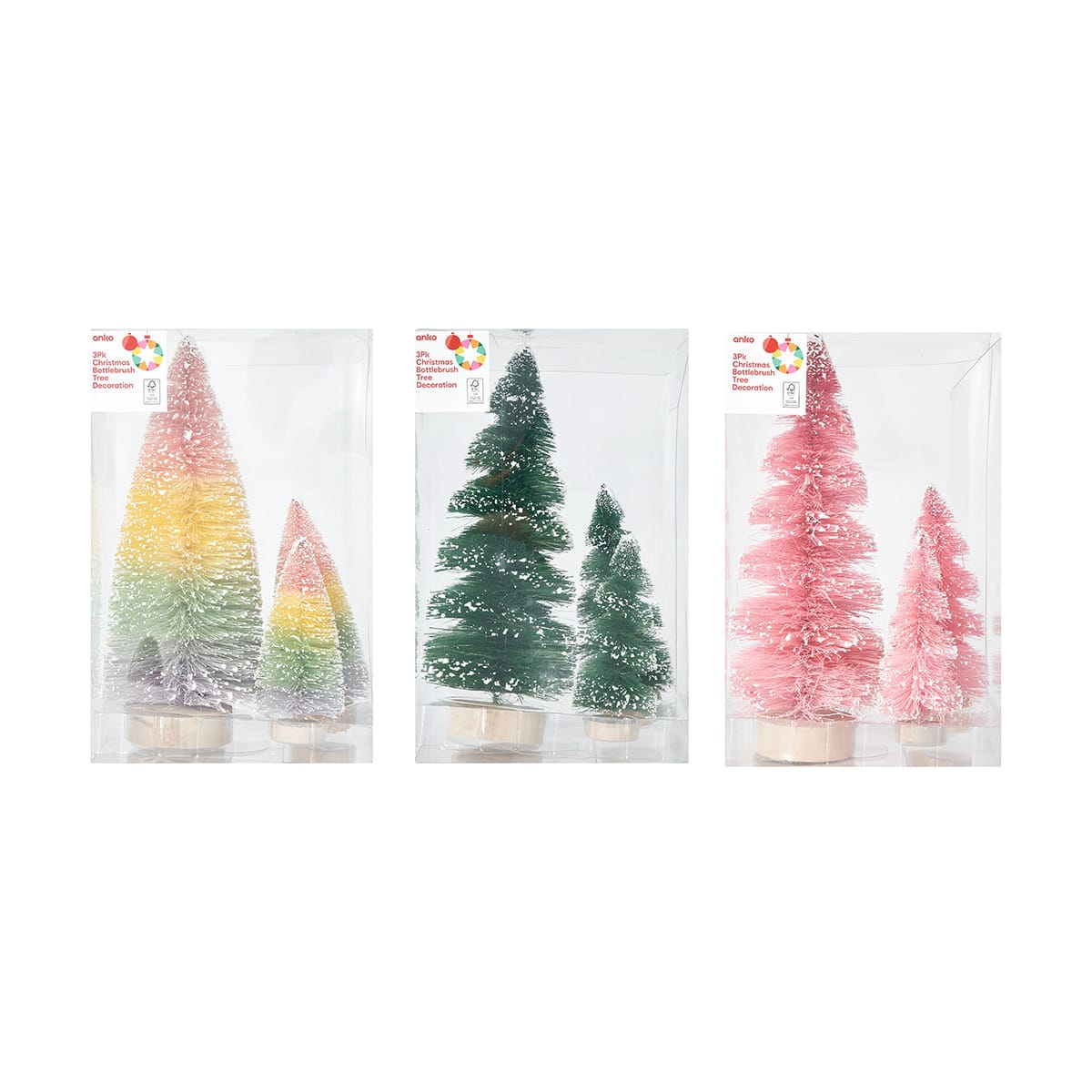 3 Pack Christmas Bottlebrush Tree Decoration Assorted Kmart