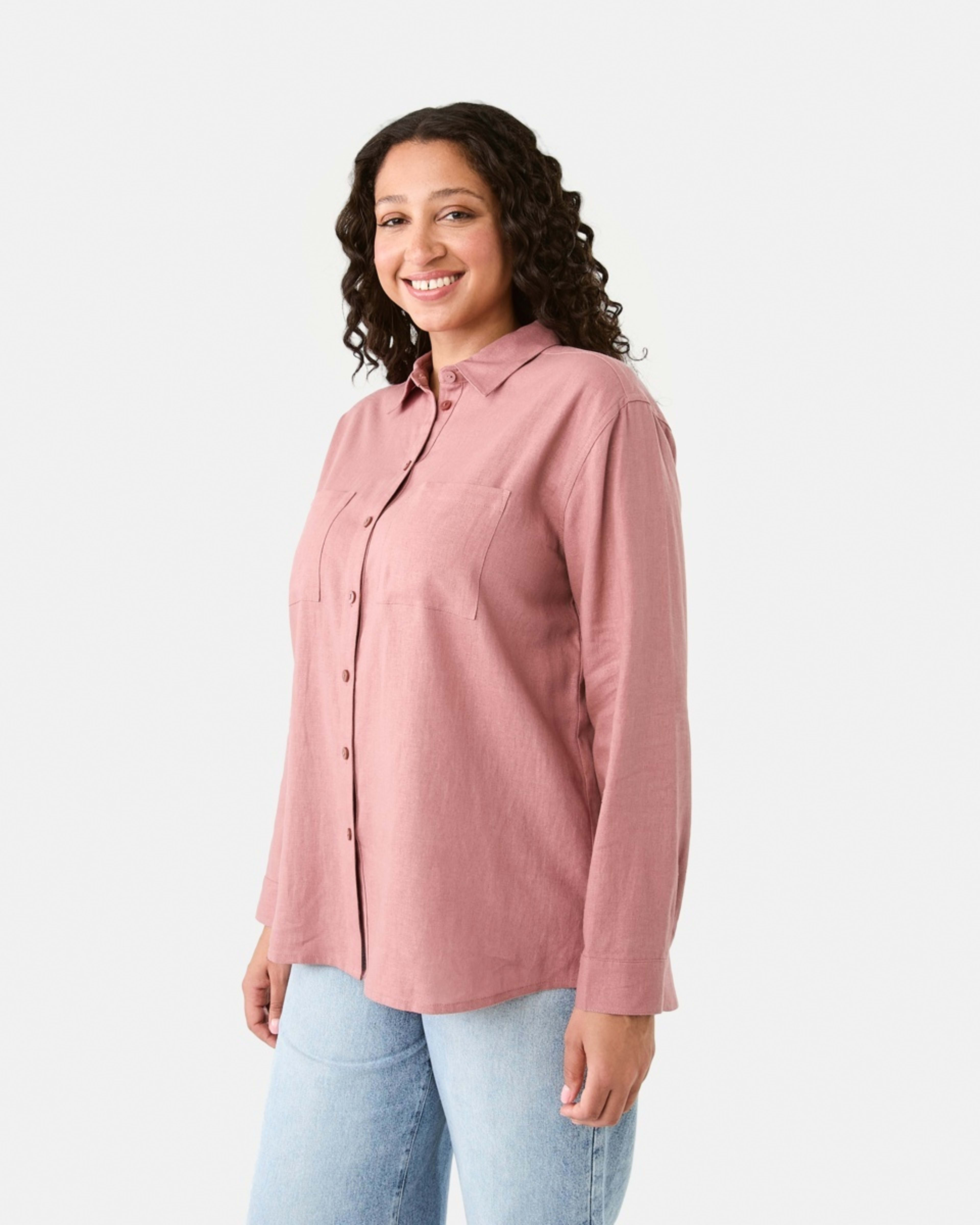 2 Long Sleeve Linen Blend Shirt Soft Red, 2 of 8