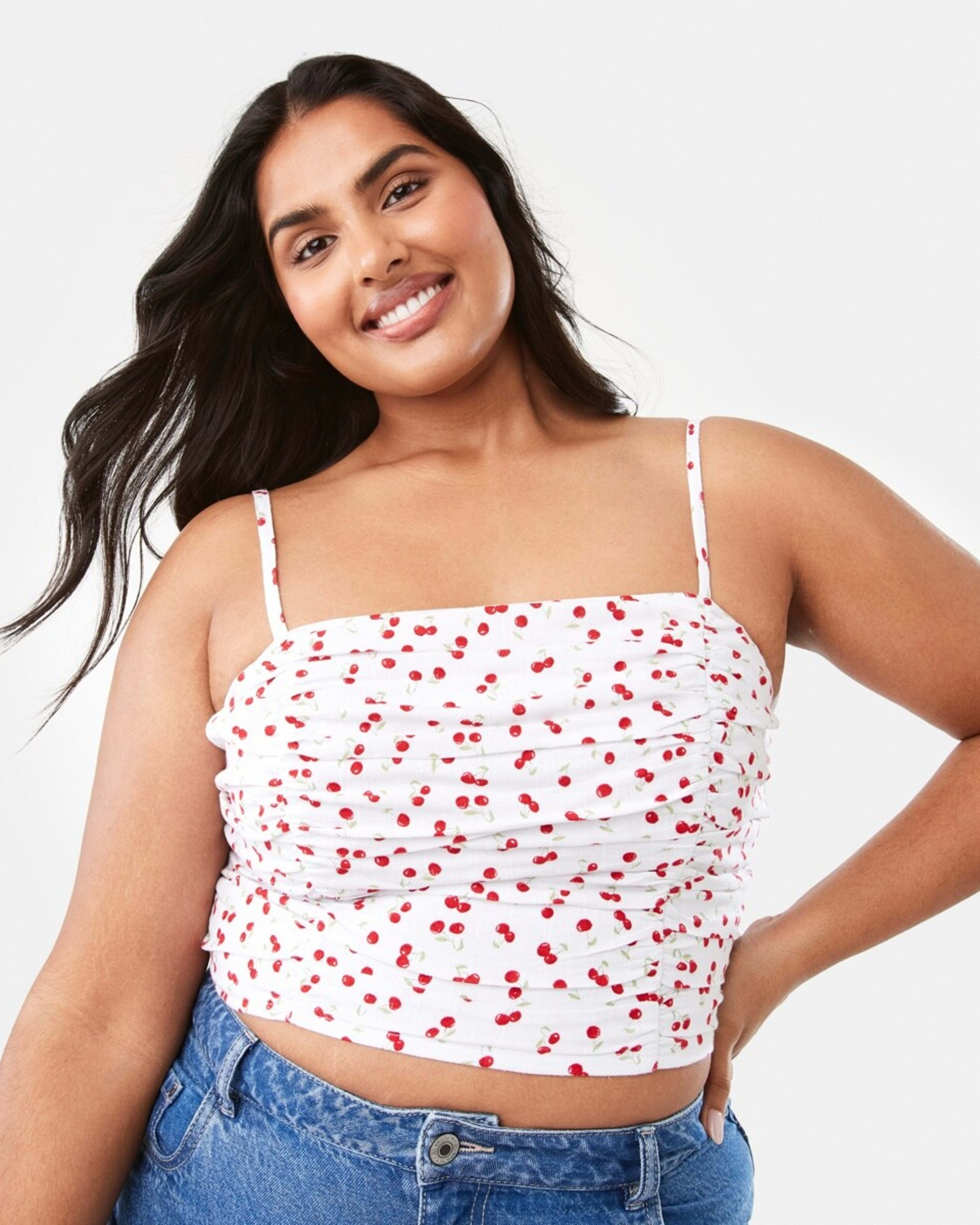3 Sleeveless Ruched Crop Top Cherries, 3 of 10