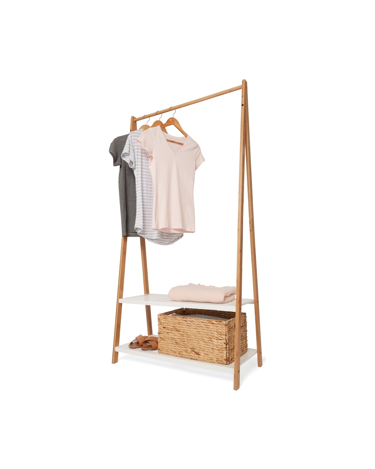 Bamboo Garment Rack with White Shelves - Kmart