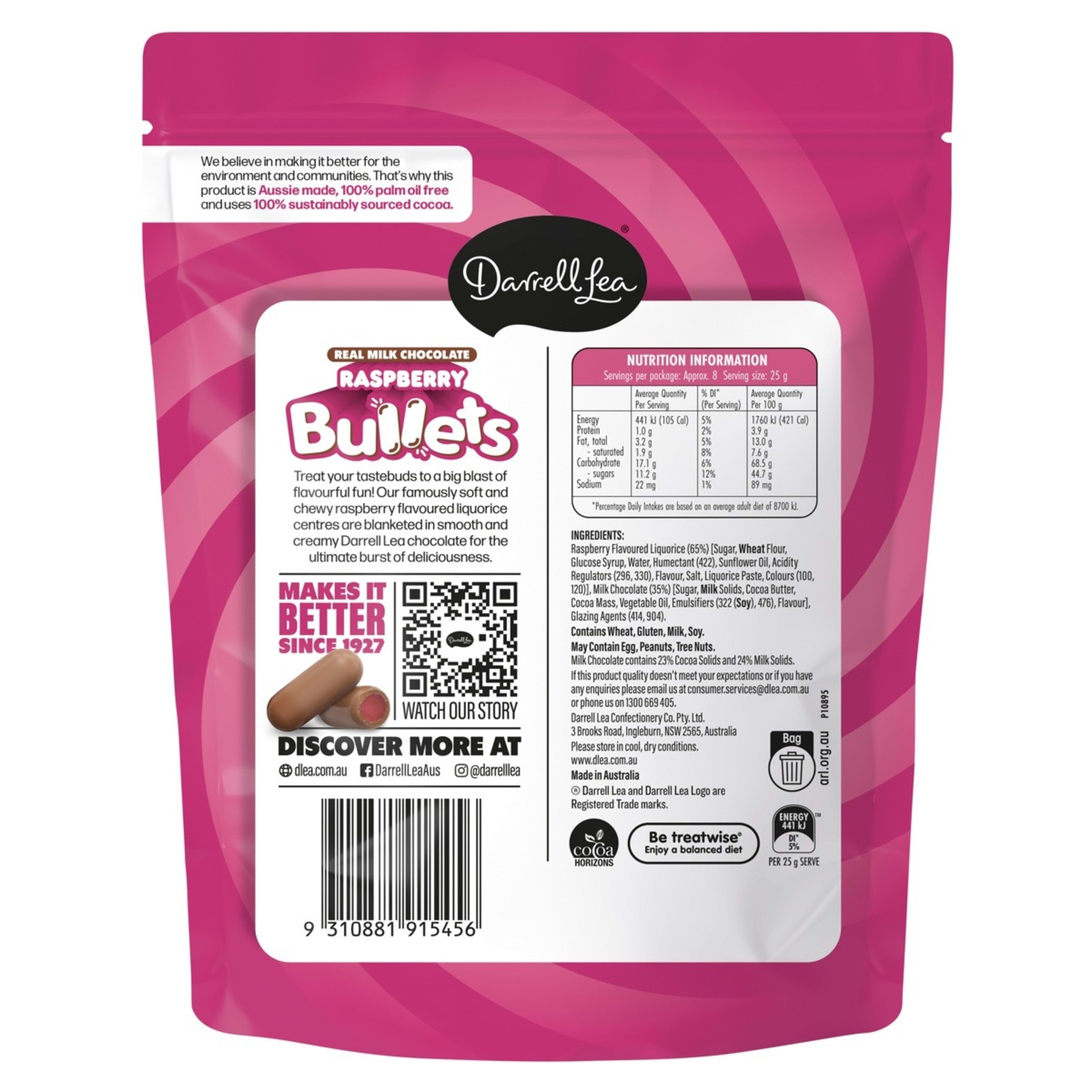 2 Darrell Lea Real White Chocolate and Raspberry Bullets 204g, 2 of 2