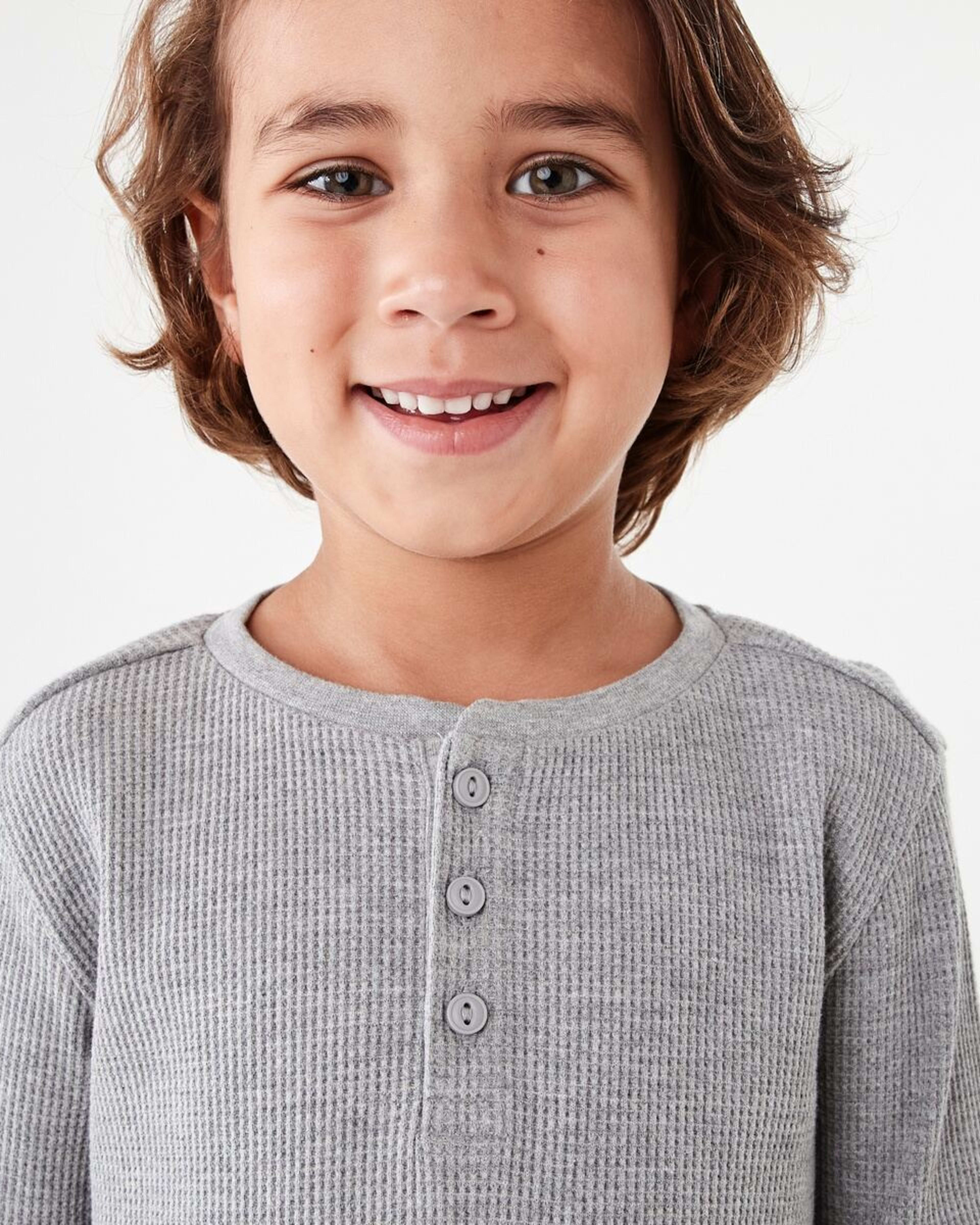 3 Waffle Henley Long Sleeve T-shirt Kgry Marle, 3 of 8