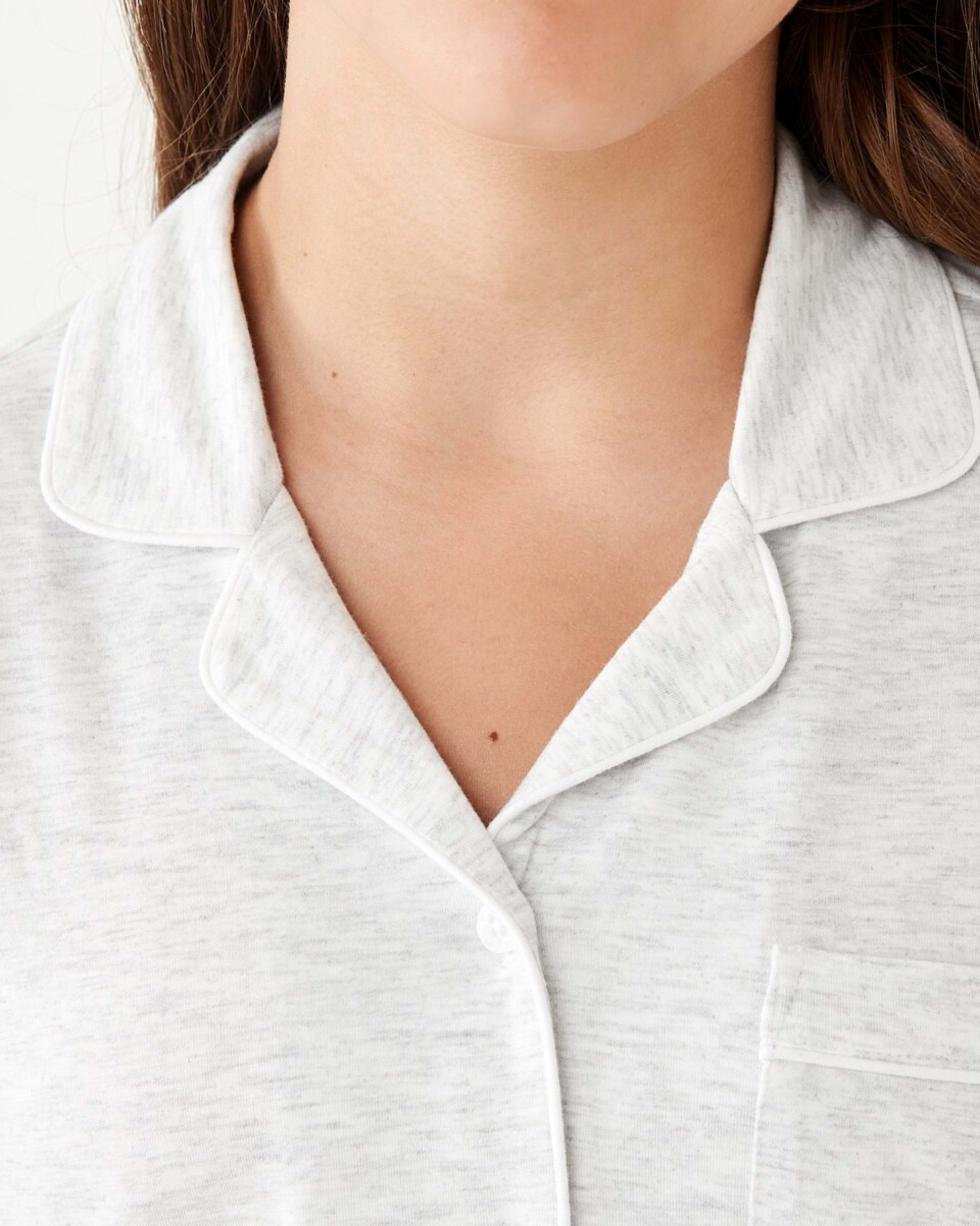 4 Long Sleeve Button Through Pyjama Set White Marle, 4 of 10