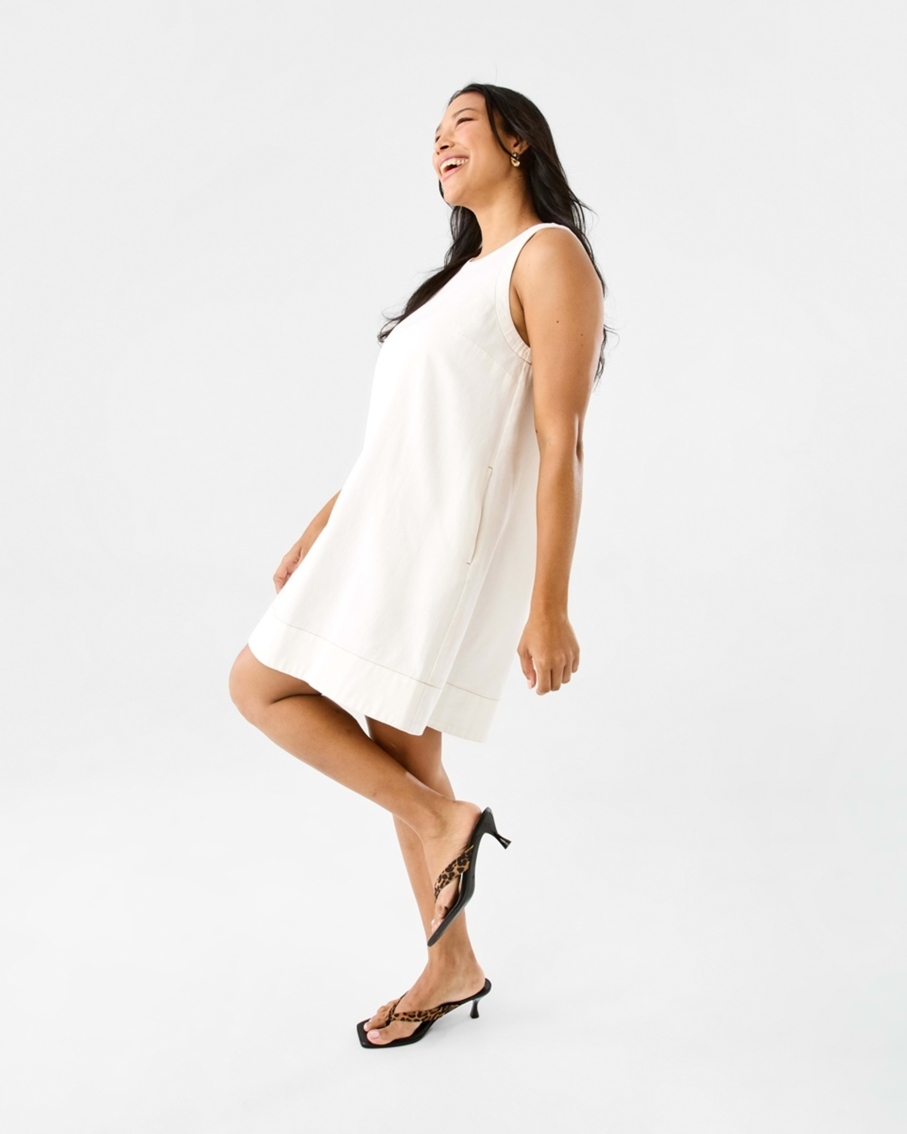 4 Sleeveless Denim Swing Mini Dress Ecru, 4 of 11