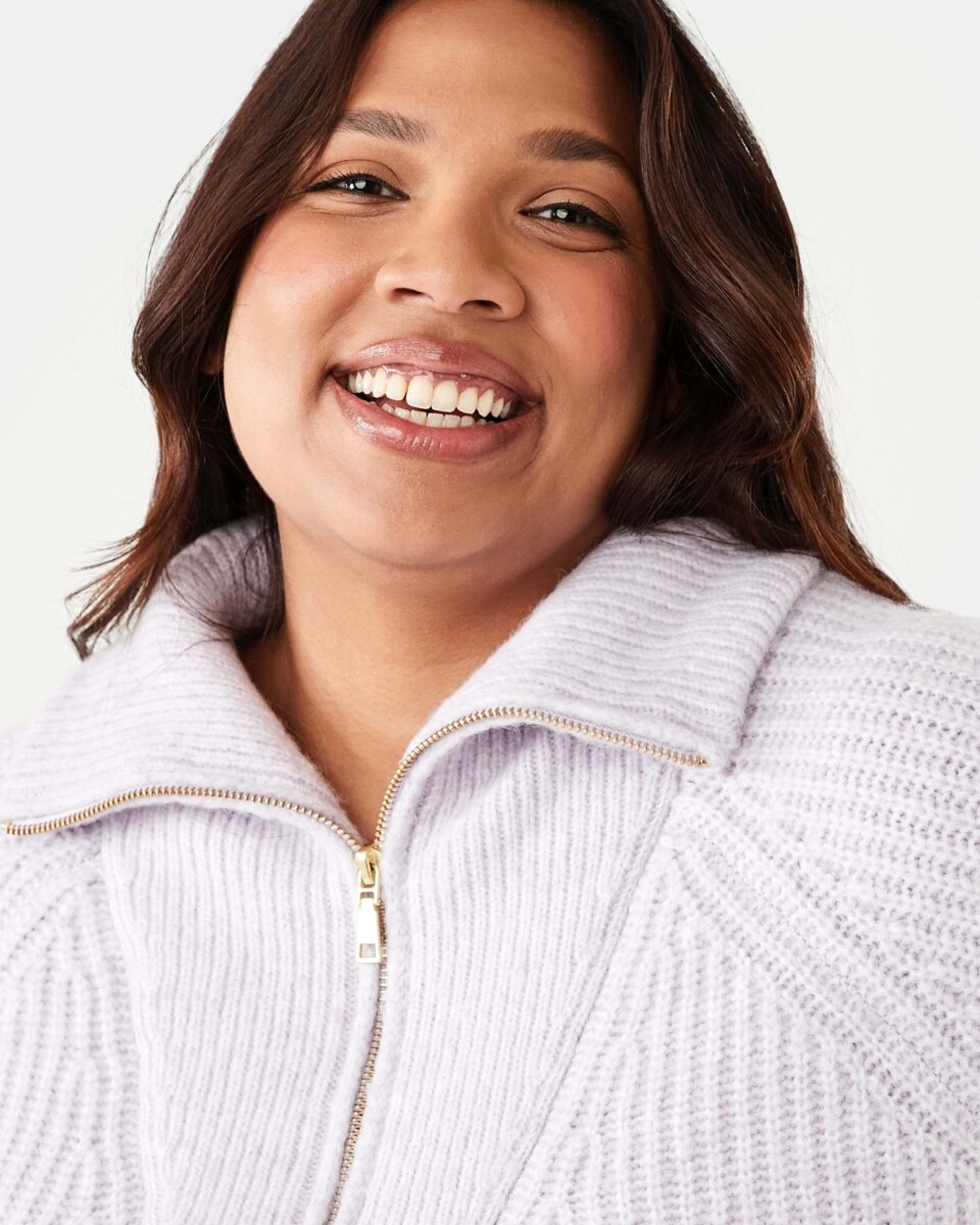 4 Curve Quarter Zip Cable Knit Jumper Purple Haze Marl, 4 of 5