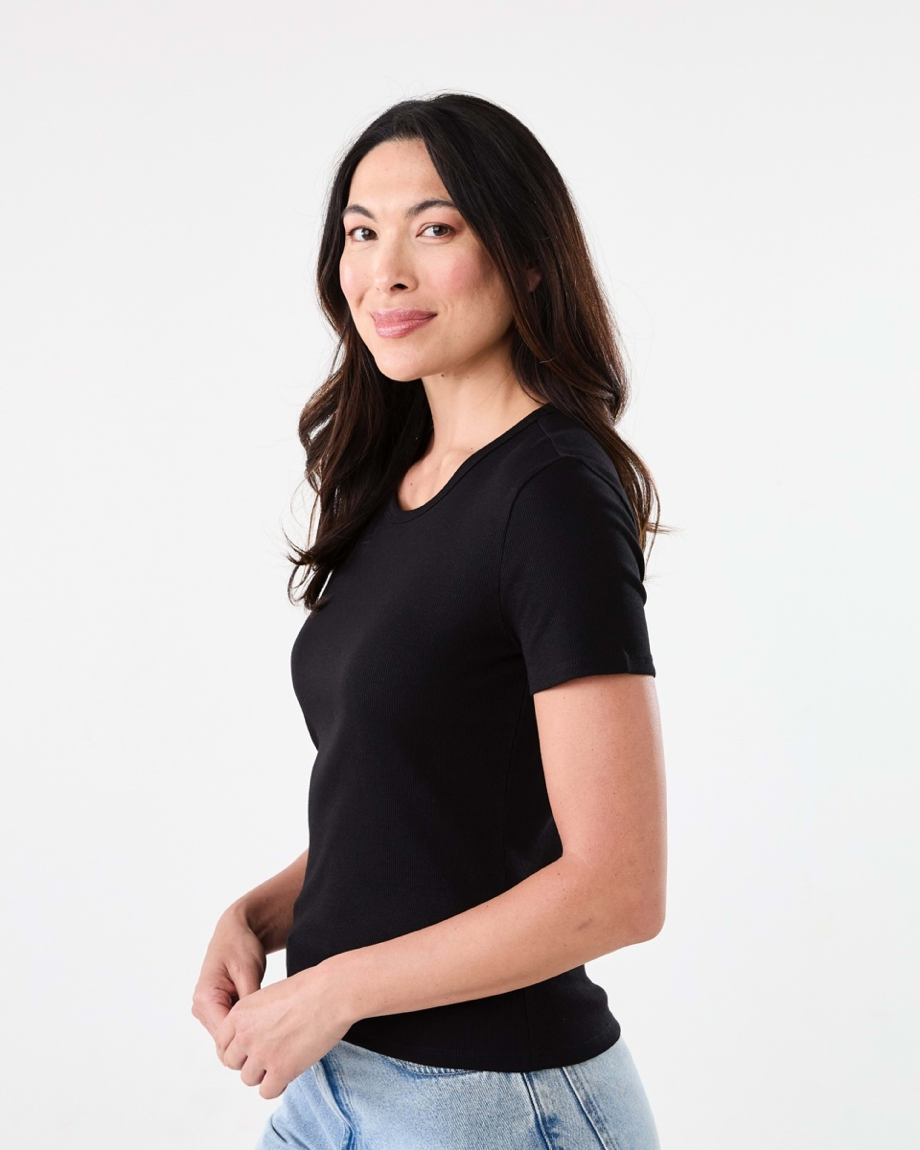 2 Short Sleeve Rib Crew Neck T-shirt Black, 2 of 5