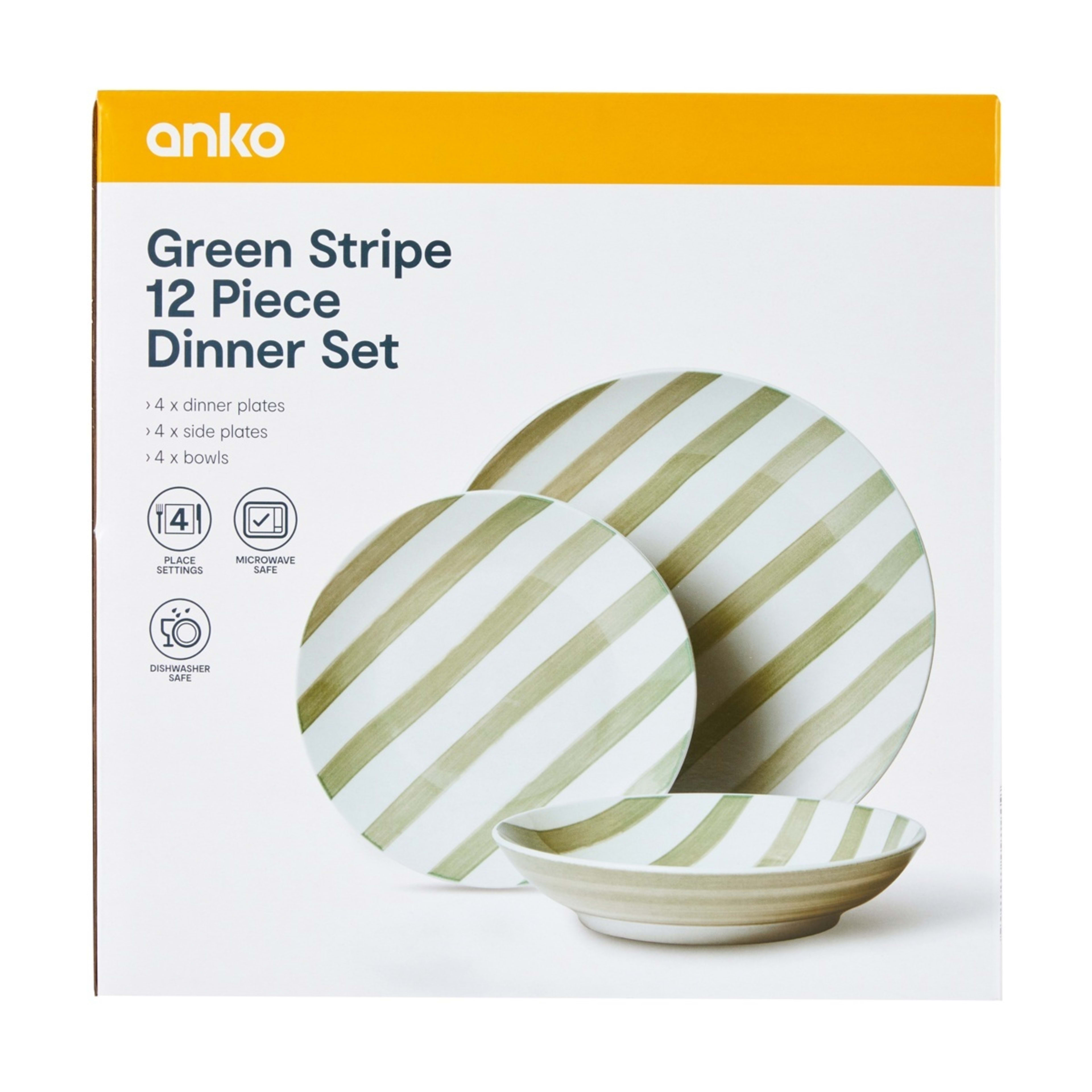 7 12 Piece Green Stripe Dinner Set, 7 of 7