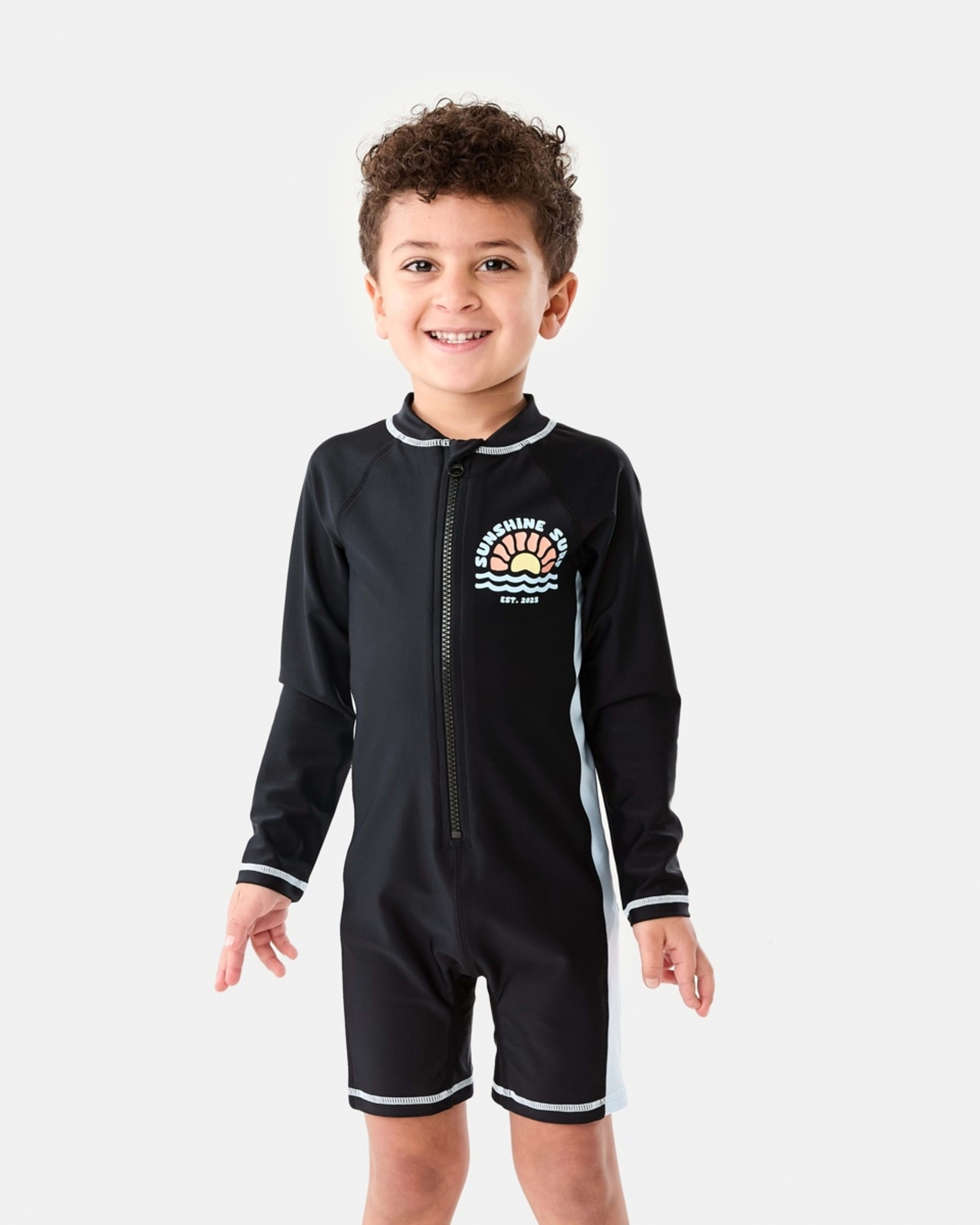 1 Long Sleeve Colour Block Swimsuit SUNSHINE SURF BLACK, 1 of 8