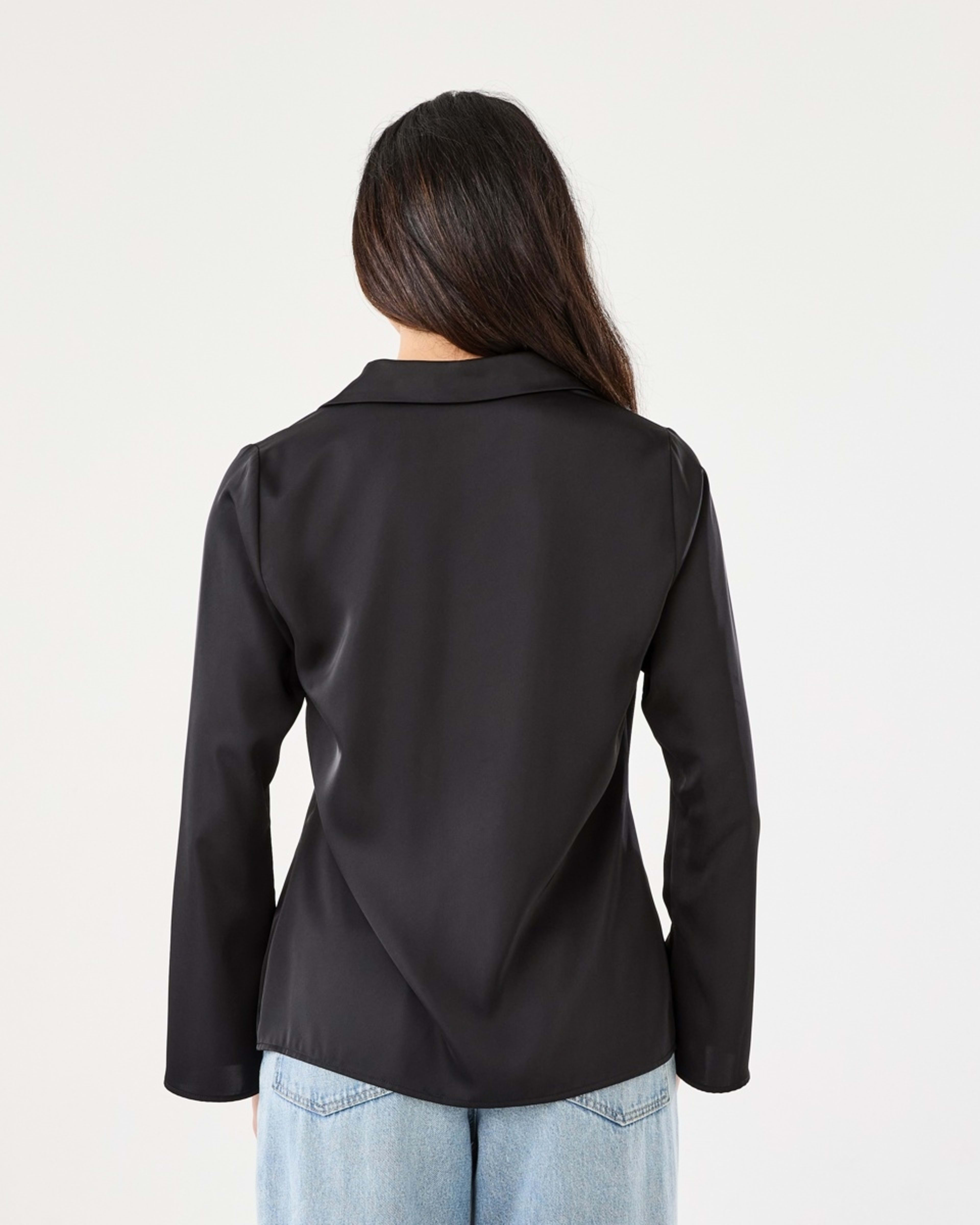 3 Long Sleeve Satin Tie Front Top Black, 3 of 7