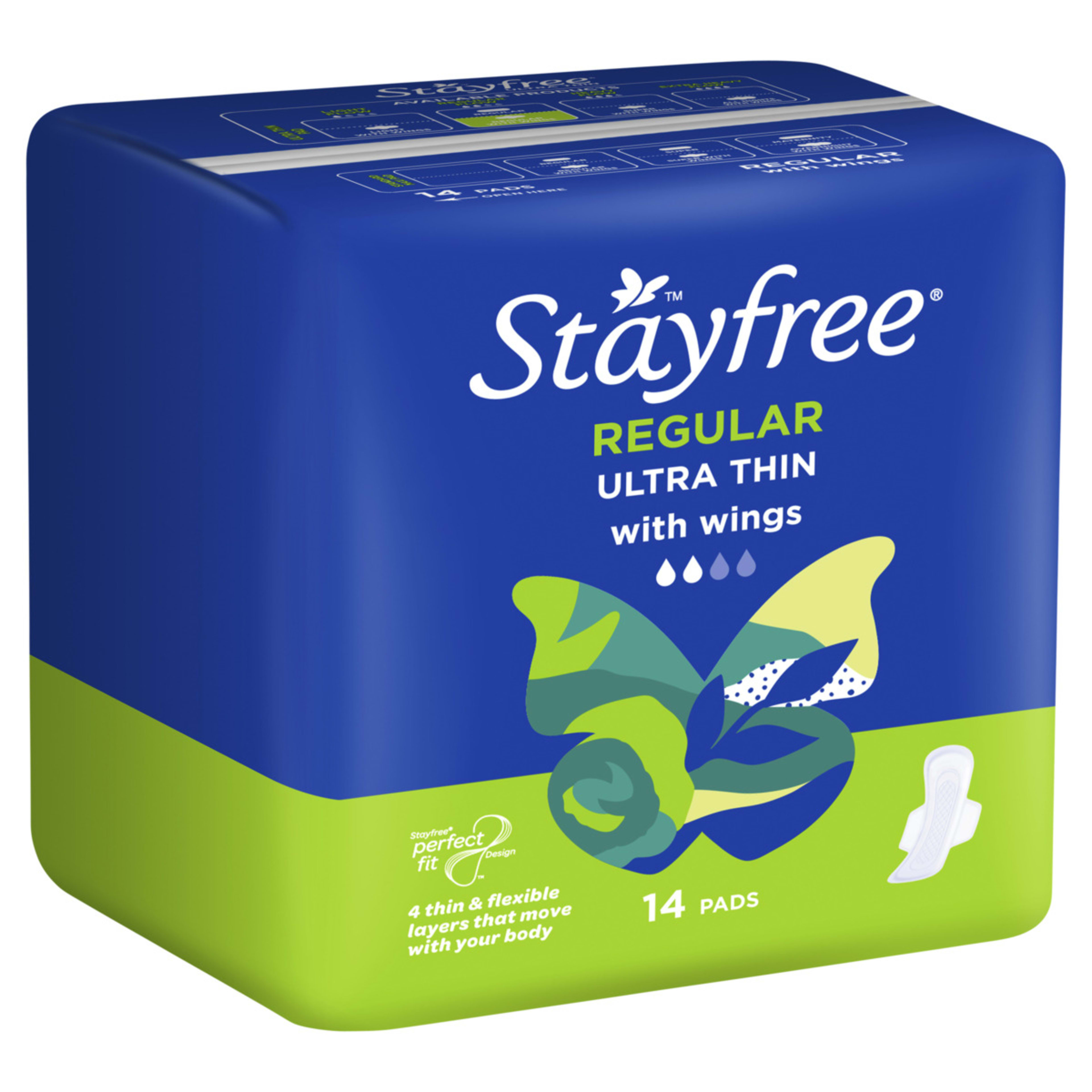 2 Stayfree 14 Pack UltraThin Regular Pads with Wings, 2 of 7