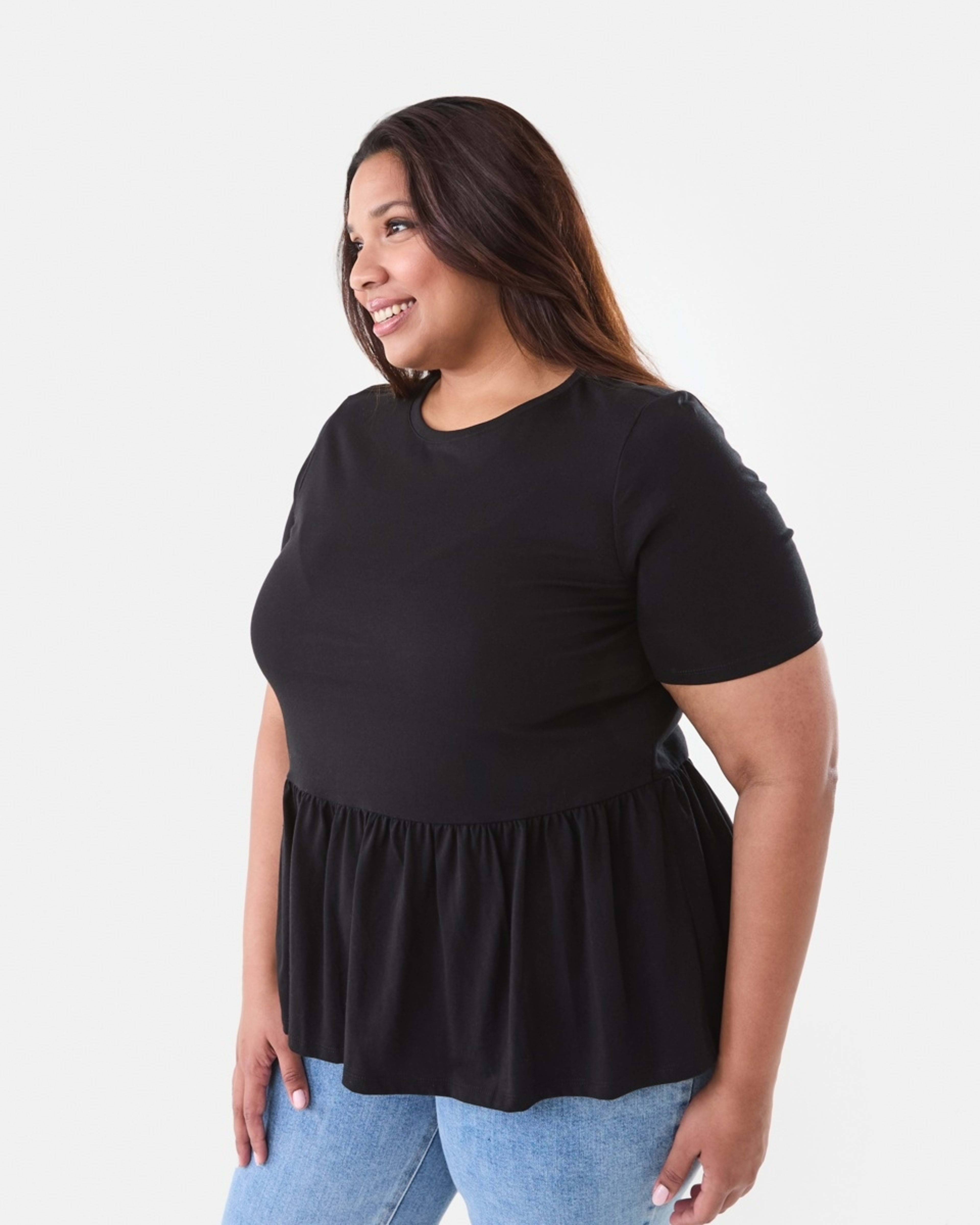 2 Curve Short Sleeve Peplum Top Black, 2 of 6