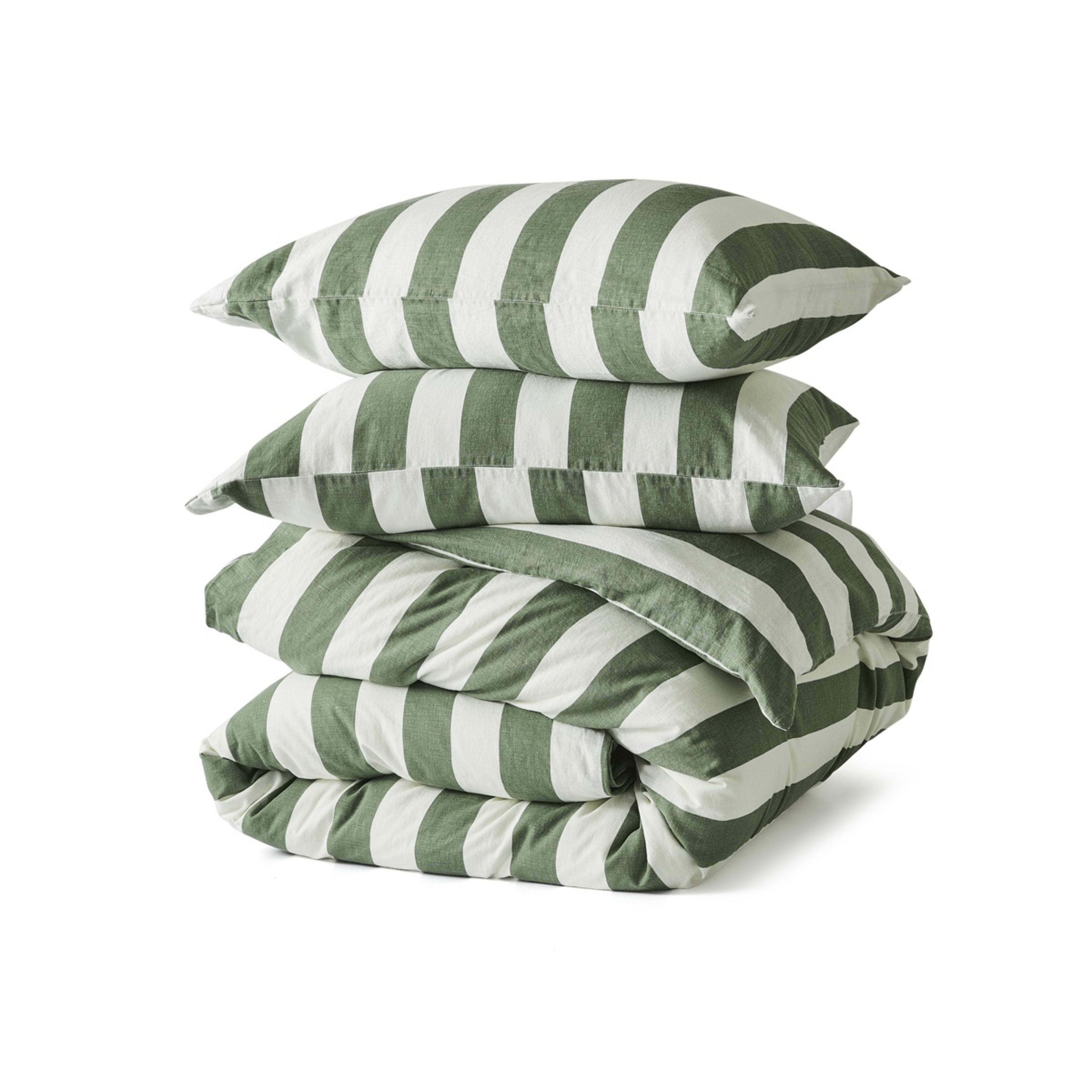 7 Stripe Linen Cotton Quilt Cover Set - Super King Bed, Forest, 7 of 8