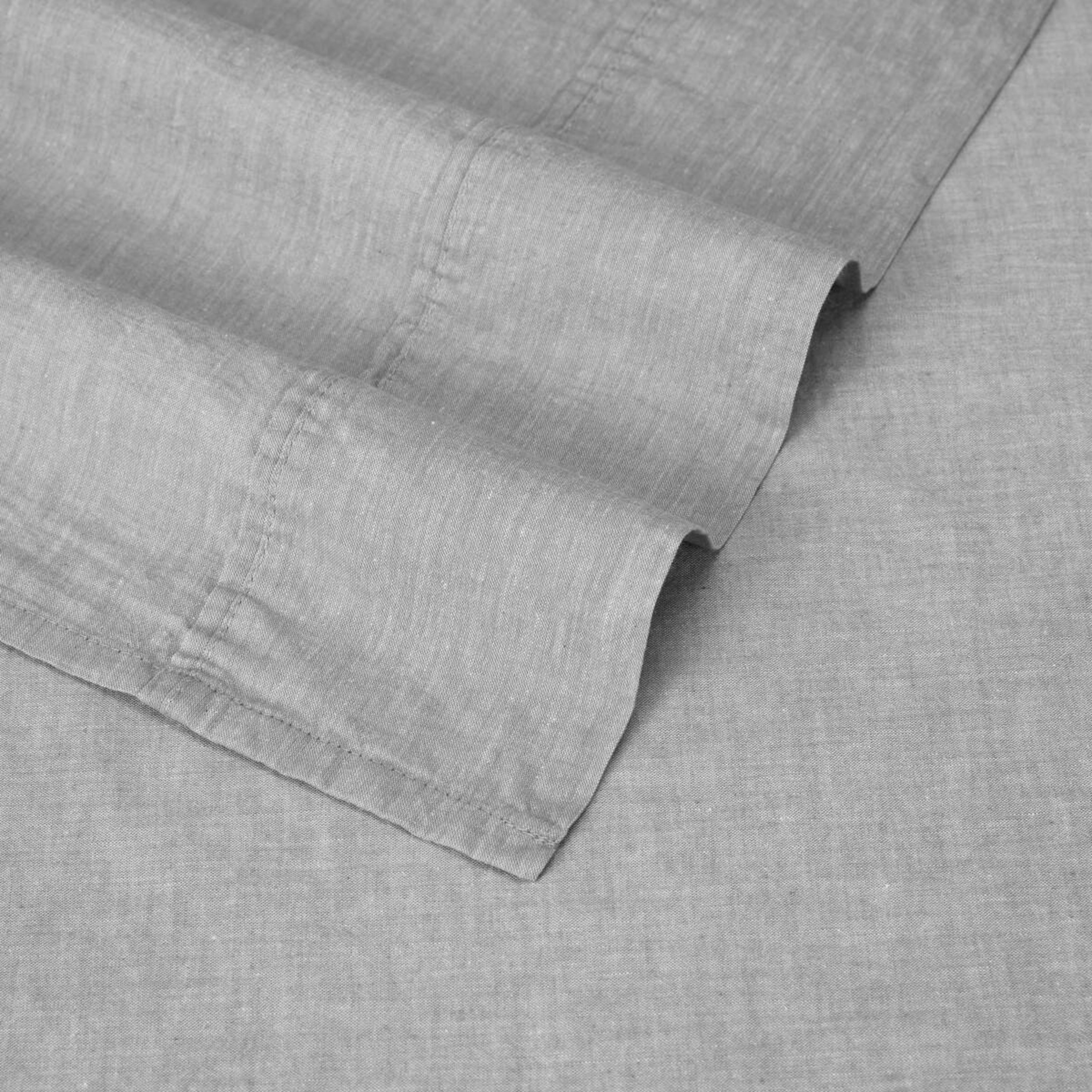 4 Stonewashed Chambray Cotton Sheet Set - Double Bed, Grey, 4 of 7