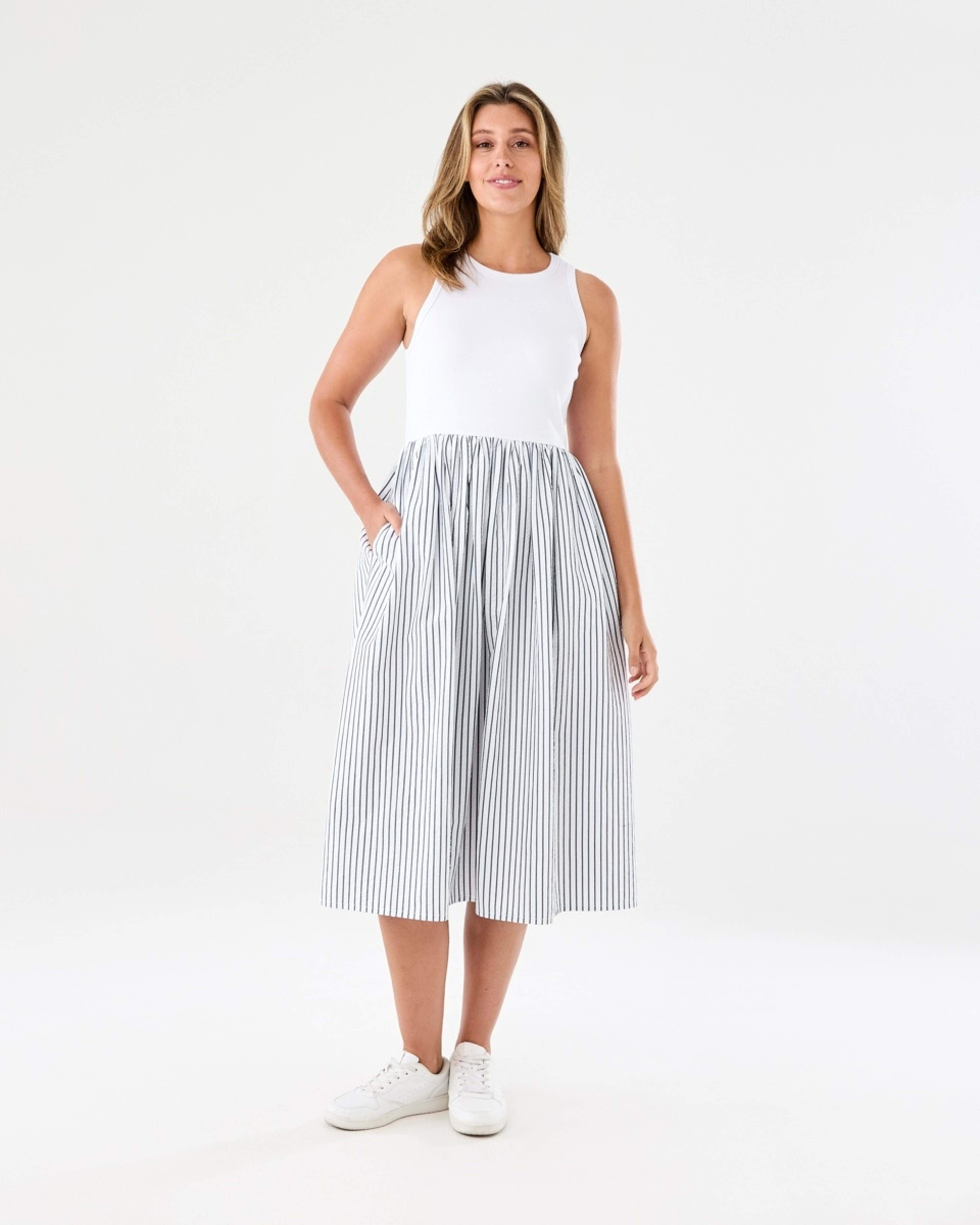 1 Sleeveless Racer Knit Woven Midi Dress Luna Strp, 1 of 6