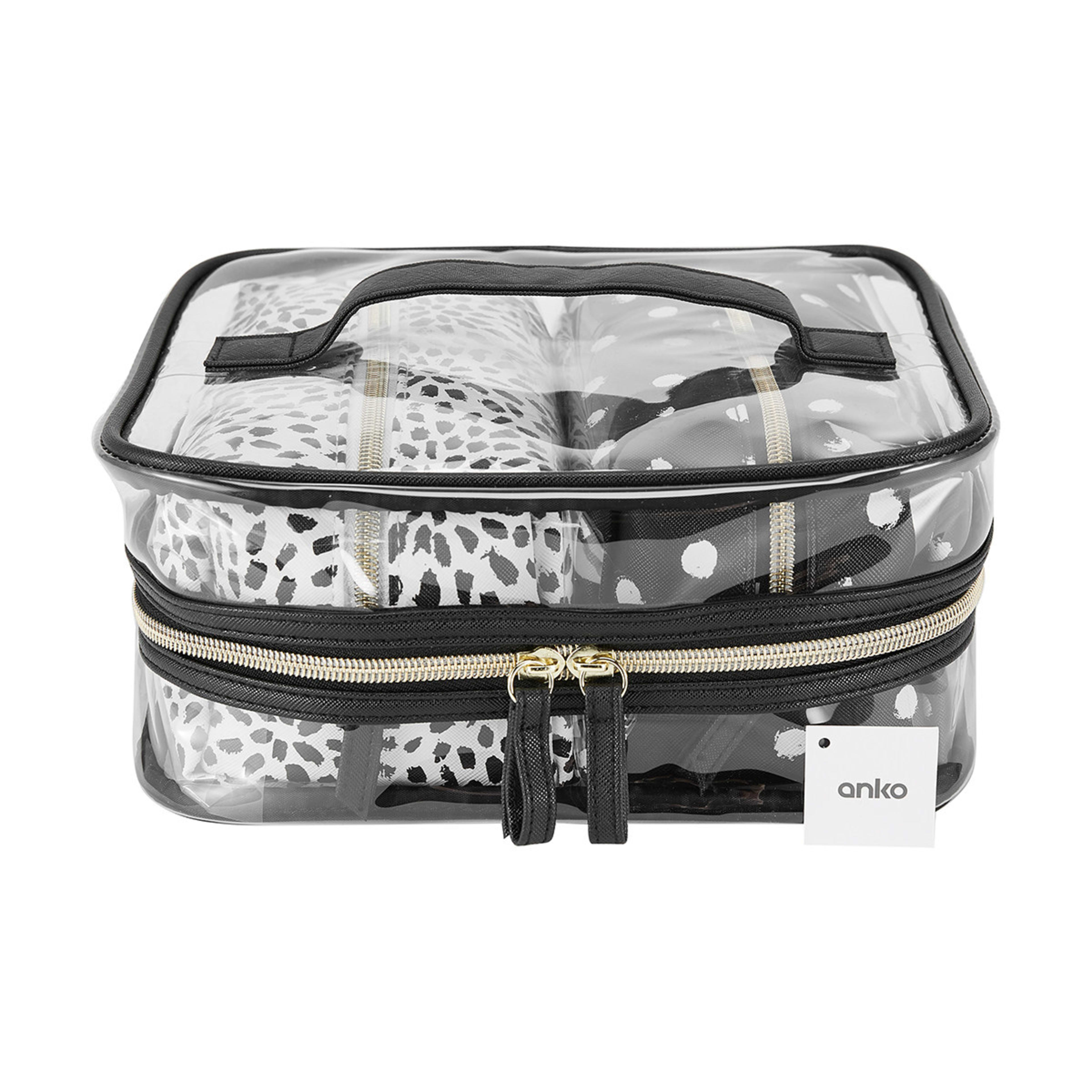 3 Piece Cosmetic Bag Set Clear & Print Kmart