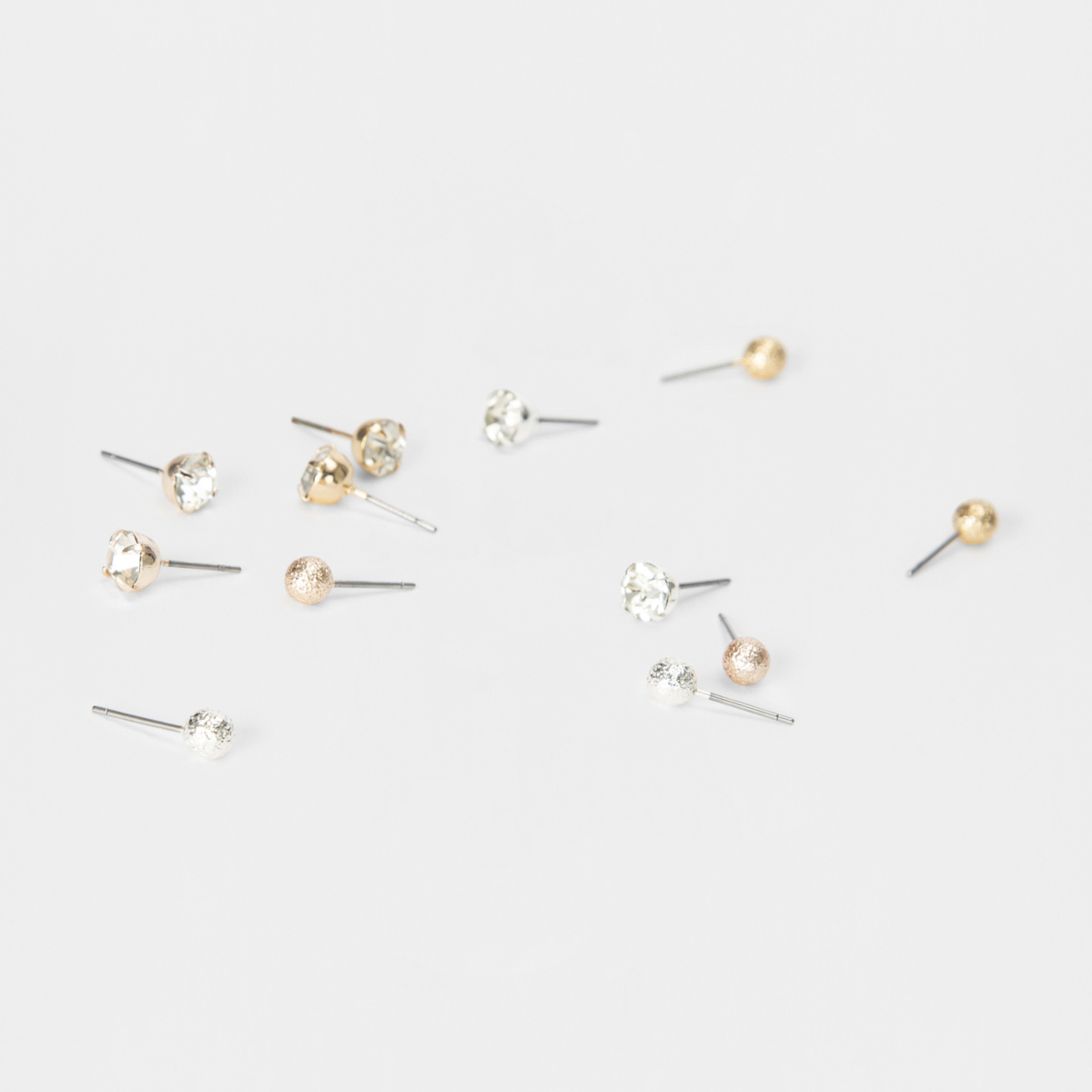 3 6 Pack Diamante and Beaten Stud Earrings, 3 of 5