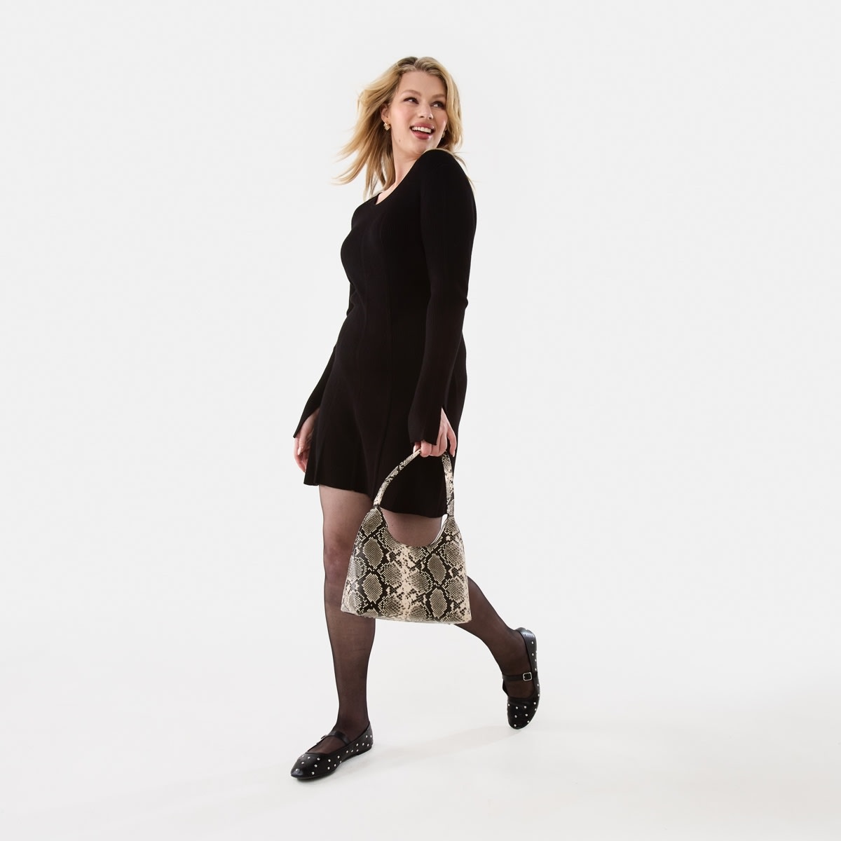 Long Sleeve Scoop Knit Skater Mini Dress Kmart