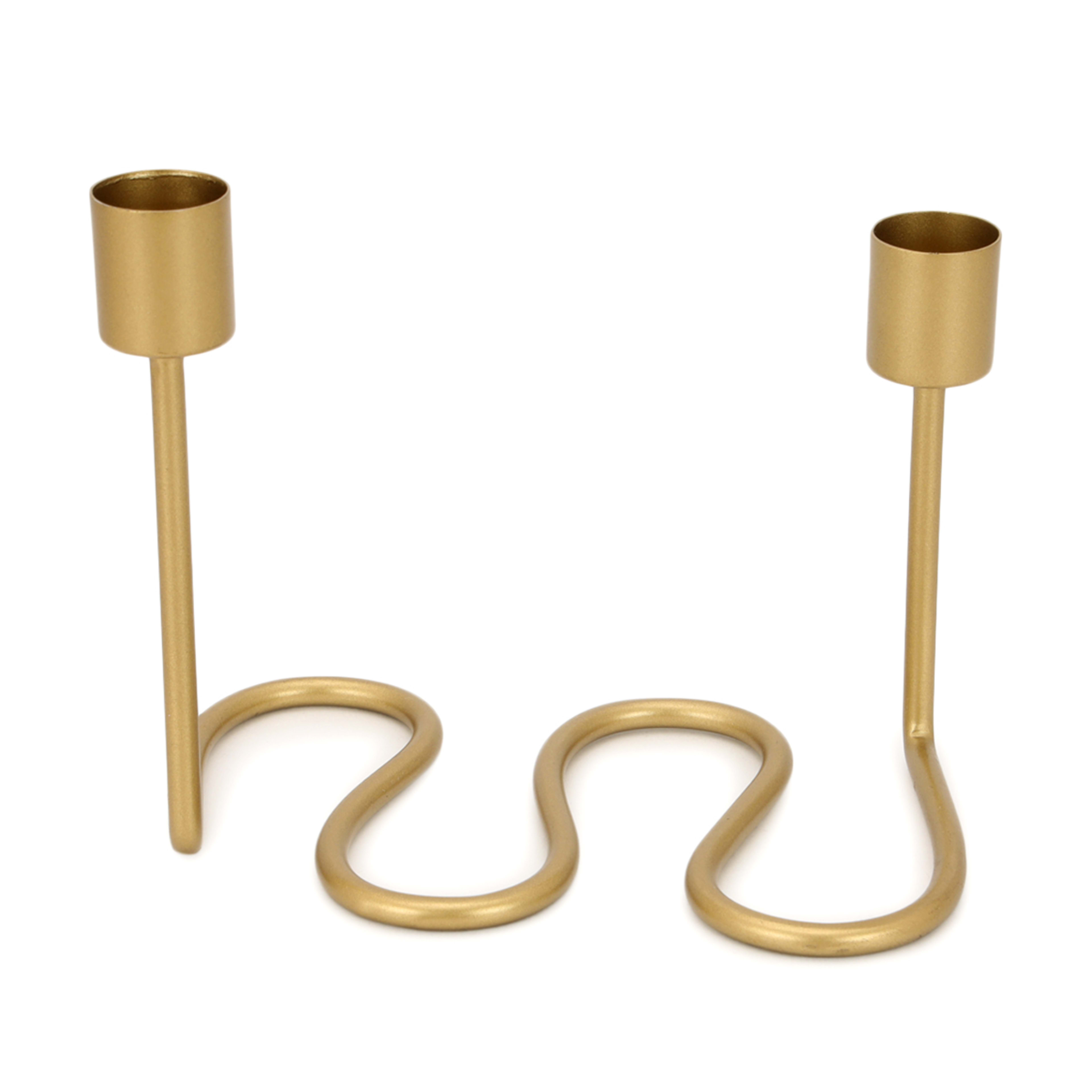 1 Wave Taper Candle Holder - Gold Look, 1 of 4