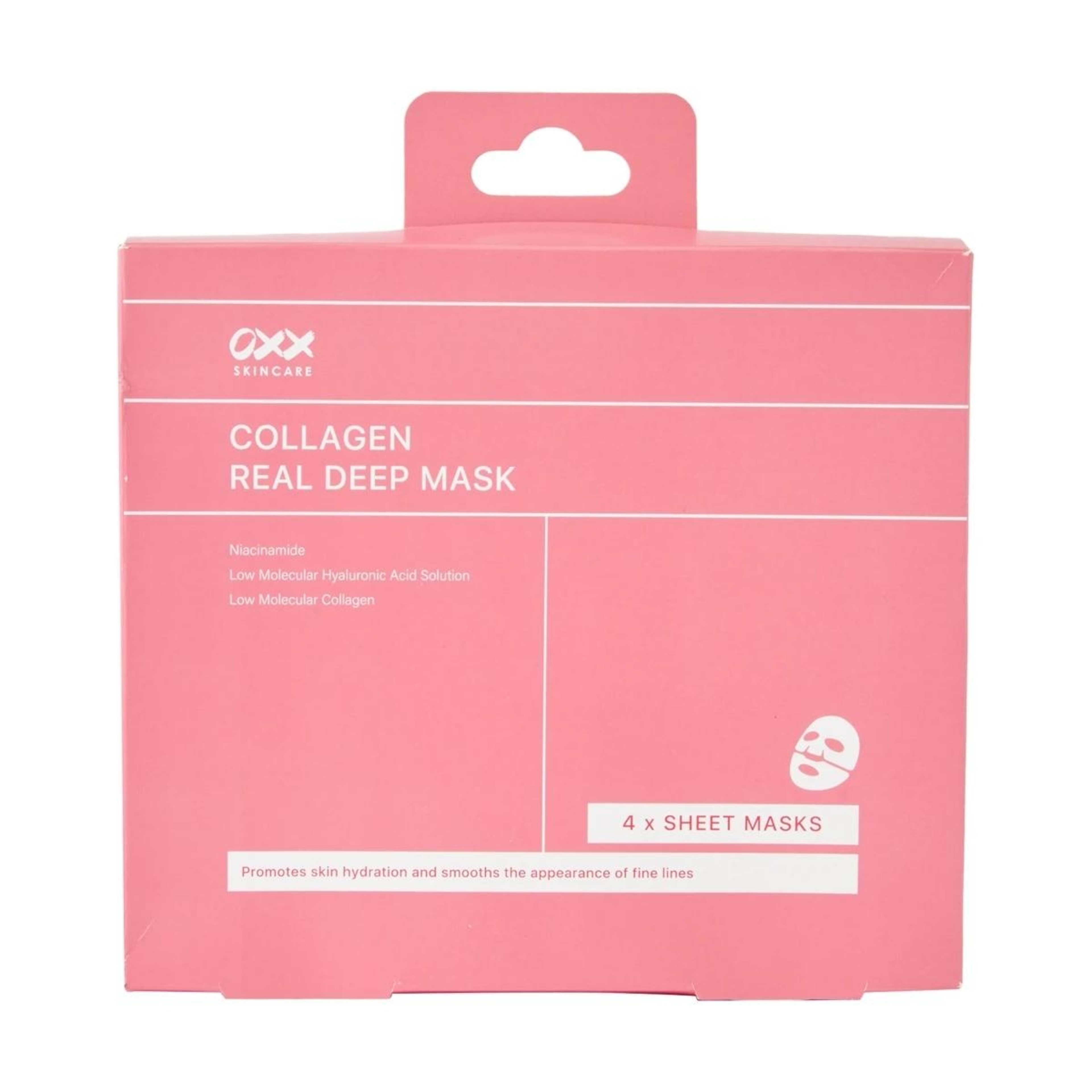 1 OXX Skincare 4 Pack Collagen Real Deep Mask - Niacinamide, Low Molecular Hyaluronic Acid Solution and Low Molecular Collagen