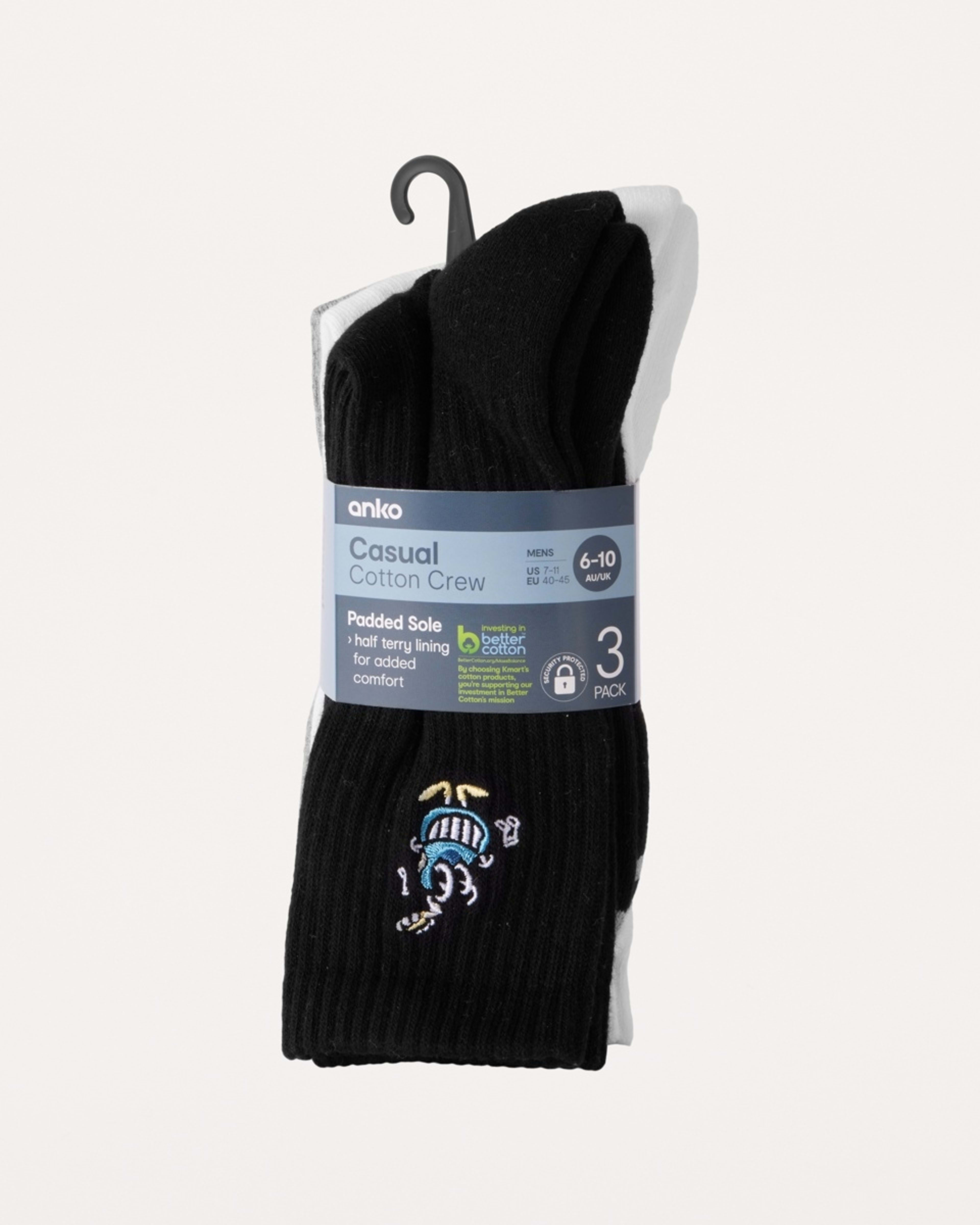 3 3 Pack Ribbed Crew Embroidered Socks Music Socks, 3 of 3
