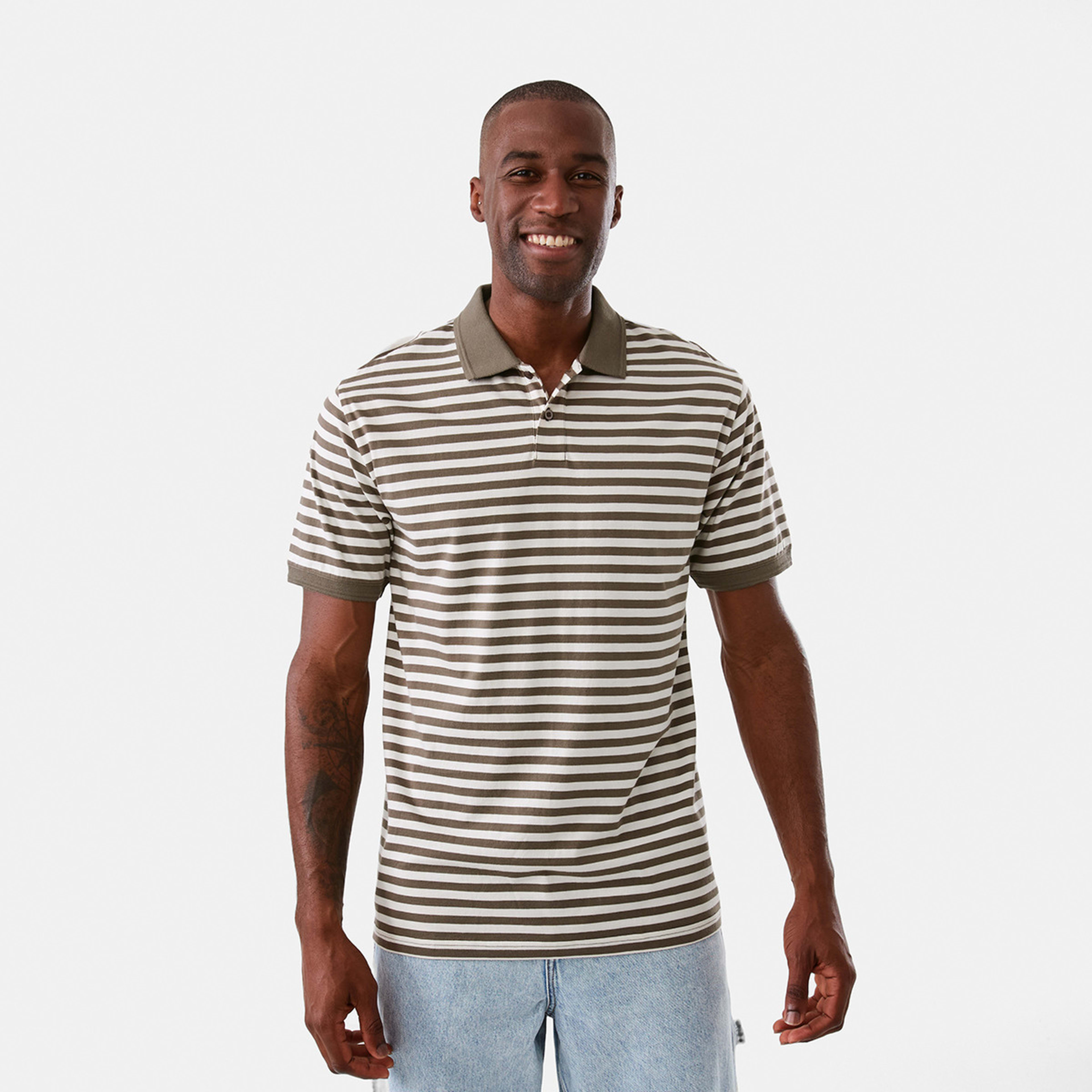 1 Jersey Stripe Polo Shirt Brn Stripe, 1 of 6