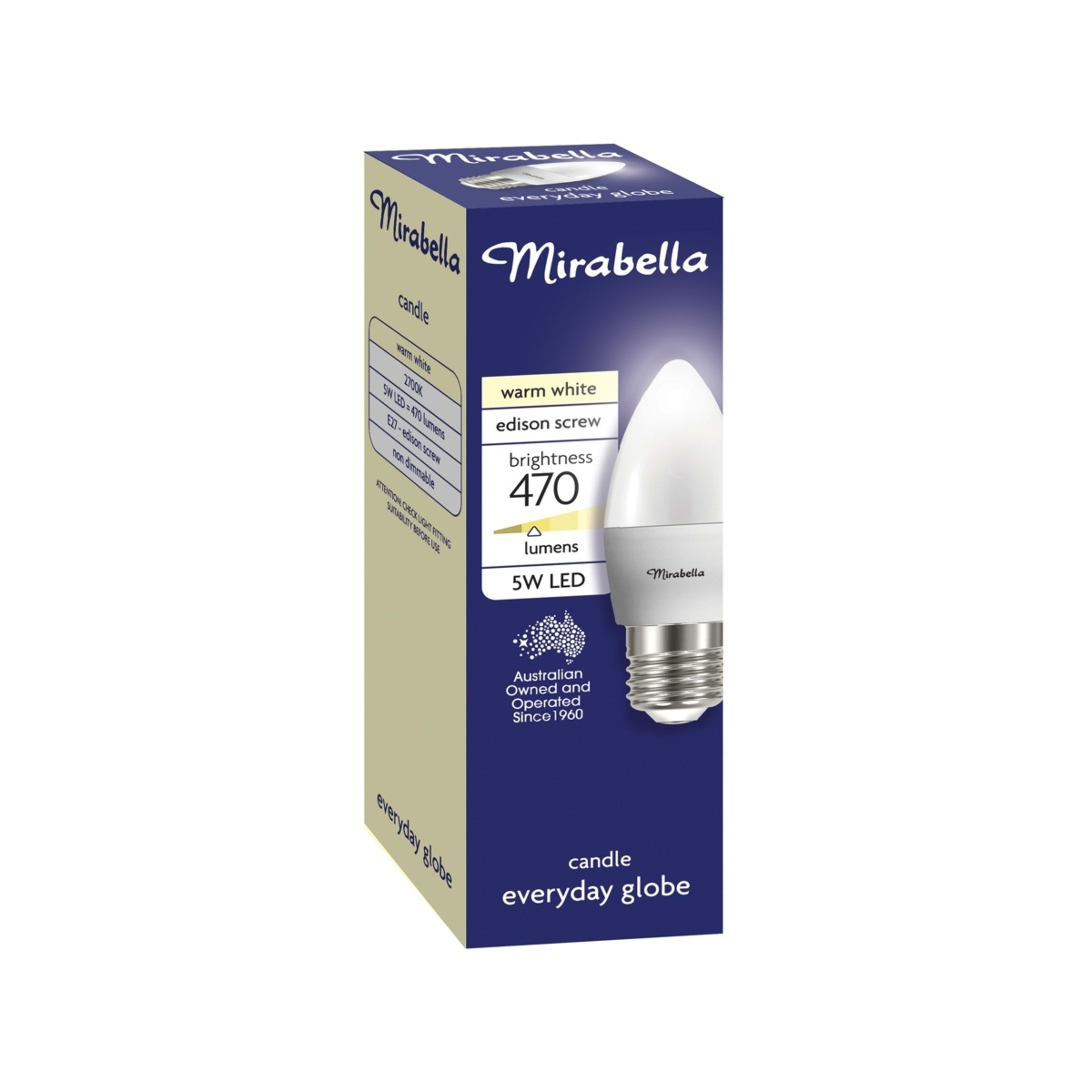 1 Mirabella E27 5W Warm White LED Candle Everyday Globe