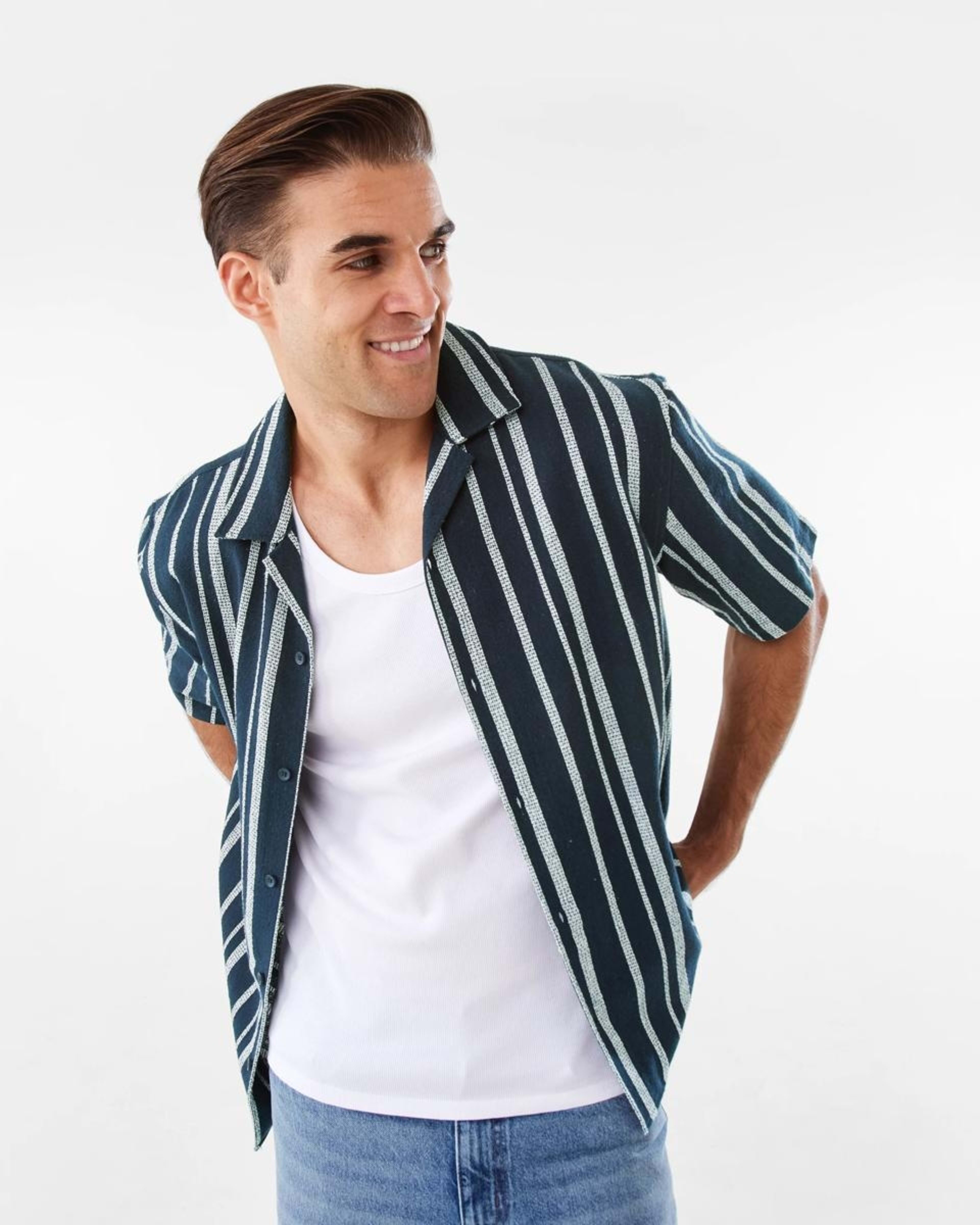 1 Short Sleeve Multi Textured Shirt VAM STRIPE SKY CAPTAIN, 1 of 9