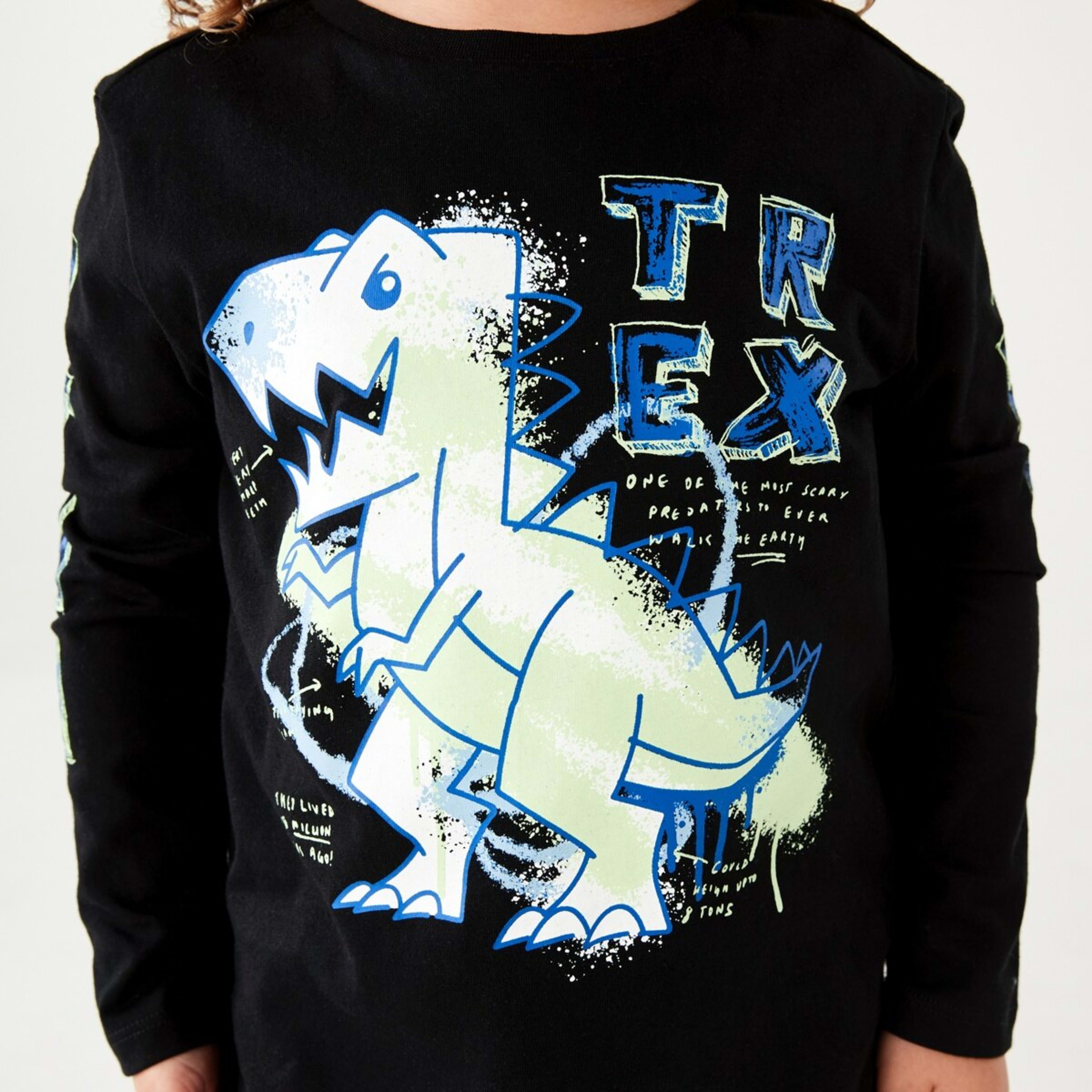 4 Long Sleeve Print T-shirt Dino Graffiti Black, 4 of 10