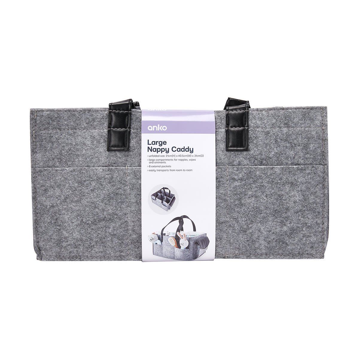 Large Nappy Caddy Grey and Black Kmart