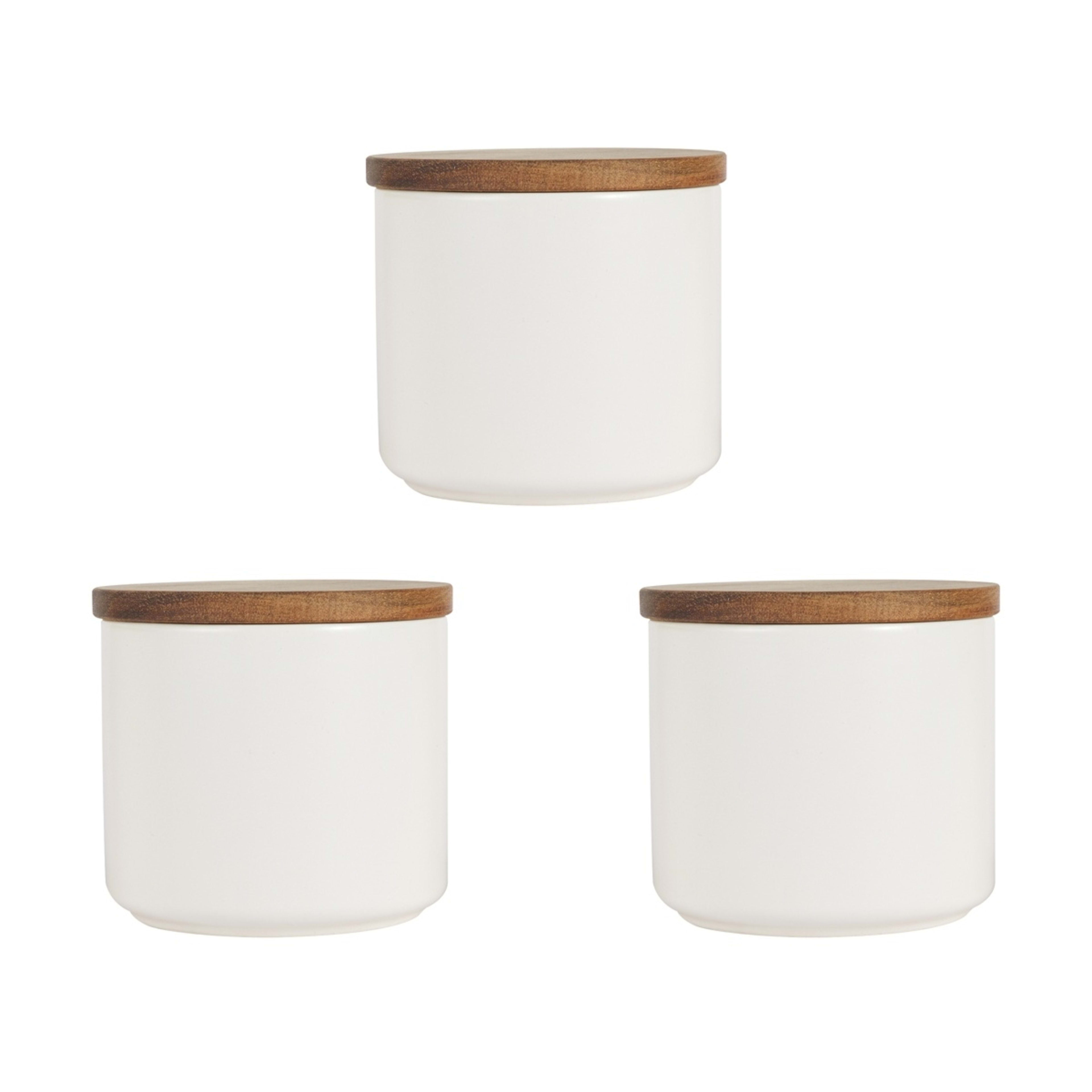 3 Set of 3 Off White Canisters with Acacia Lids, 3 of 7