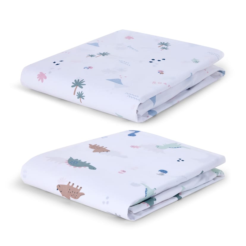 2 Pack Organic Cotton Fitted Cot Sheets Dino Print Kmart