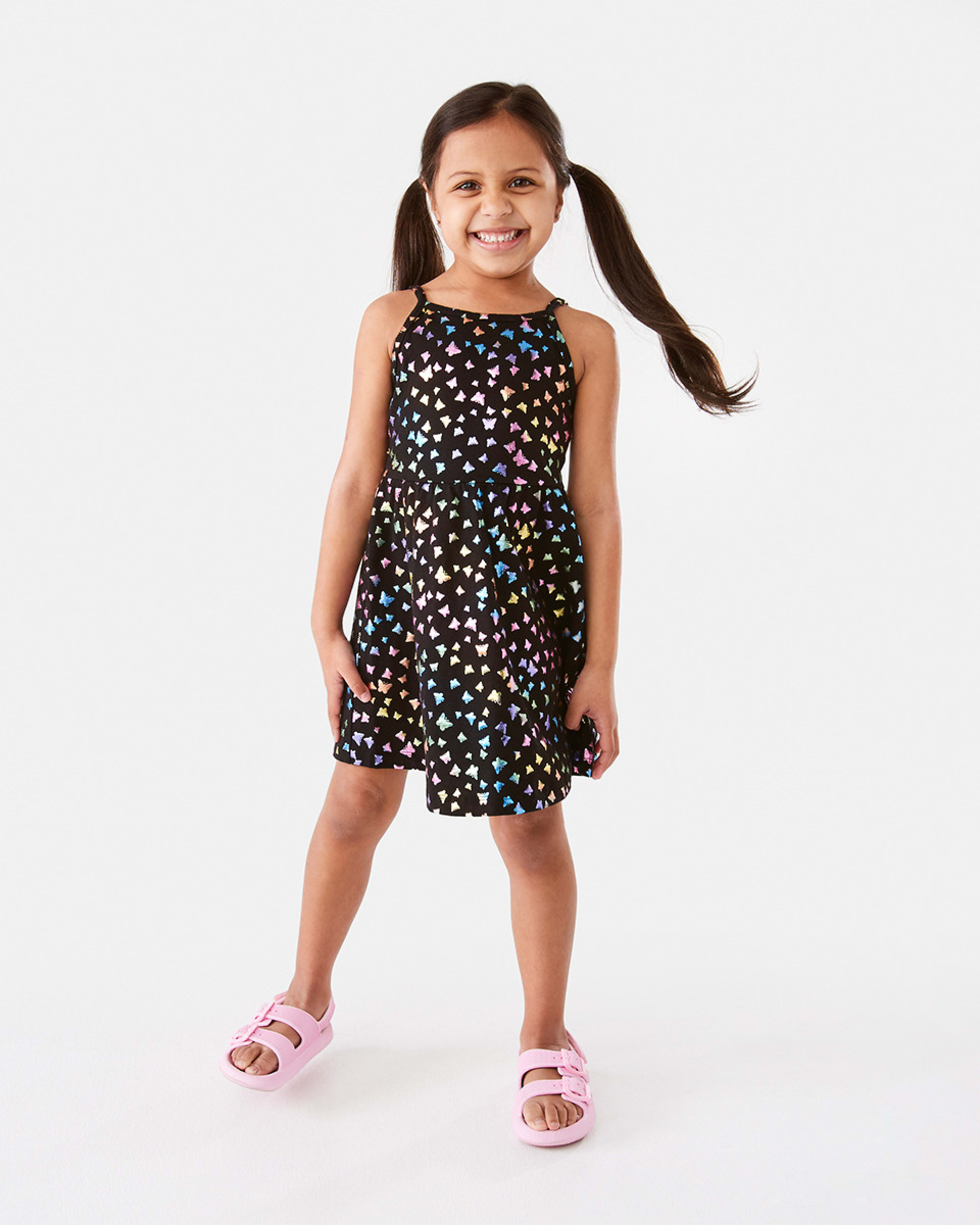 6 Sleeveless Foil Print Dress Blk Bfly, 6 of 9