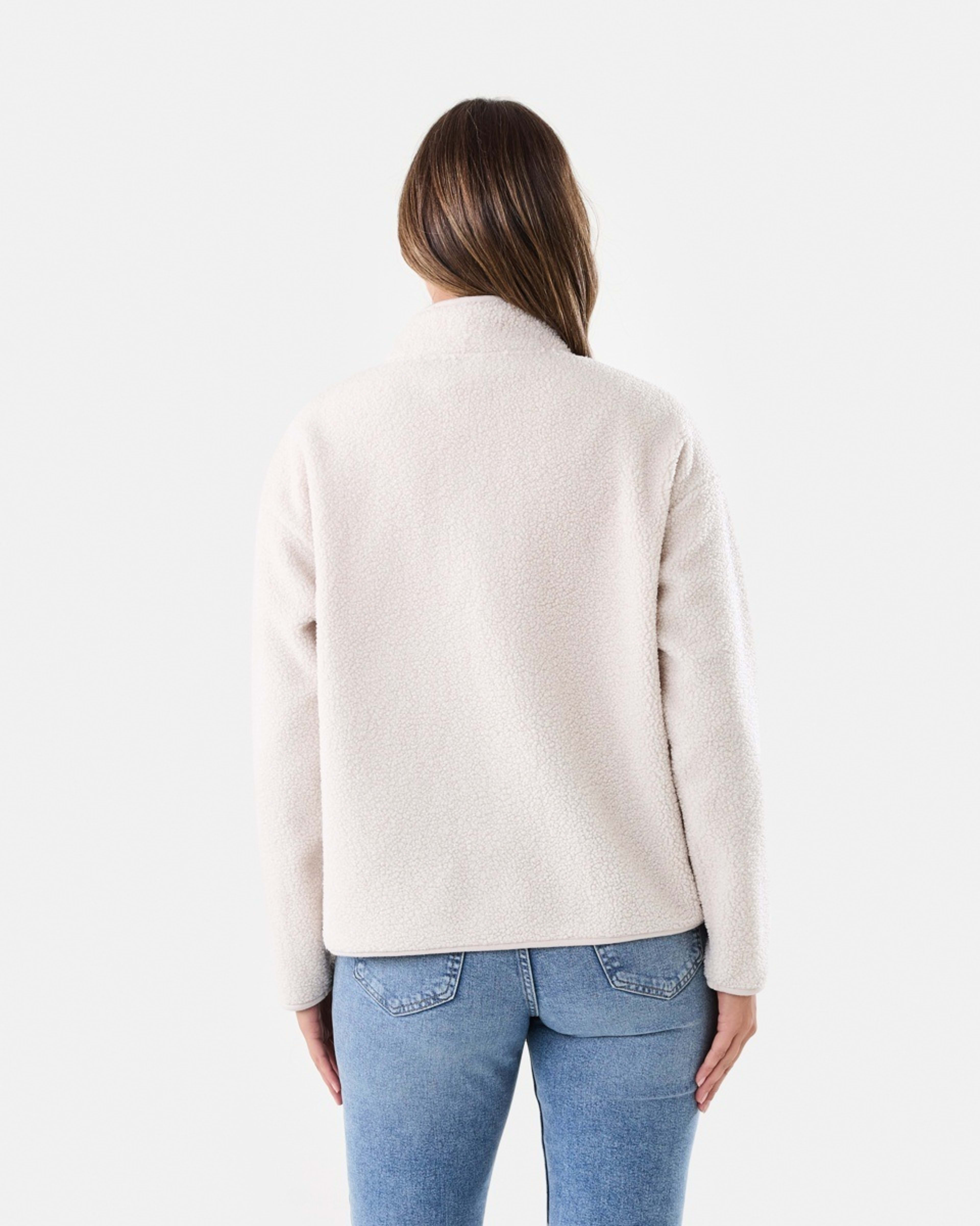 3 Long Sleeve Quarter Zip Through Boucle Sweatshirt Nat Beige, 3 of 6