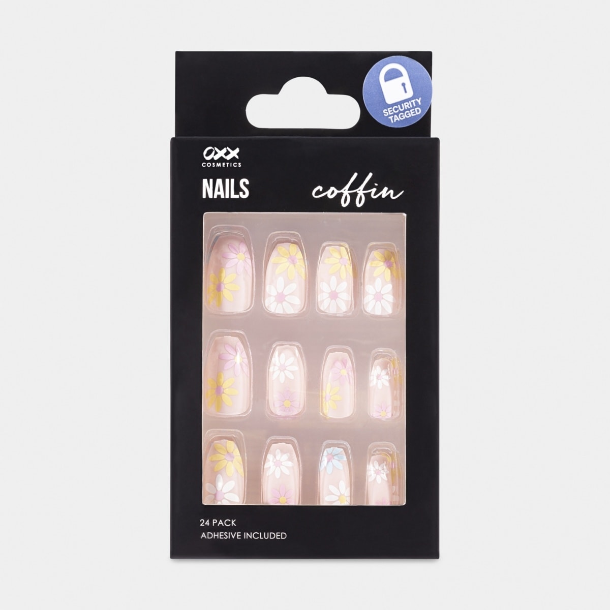 OXX Cosmetics 24 Pack False Nails with Adhesive Coffin Shape, Pastel