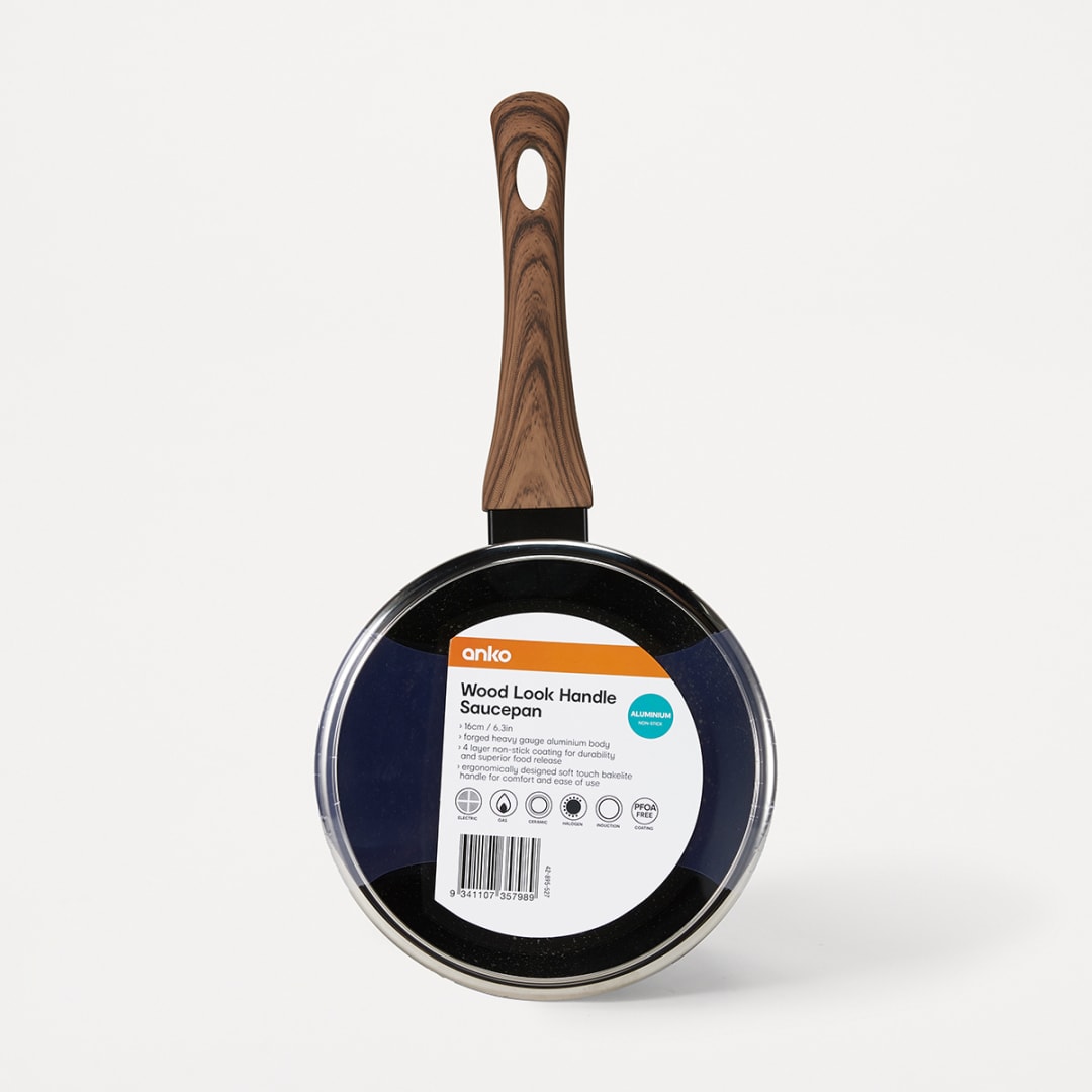 16cm Wood Look Handle Saucepan Kmart