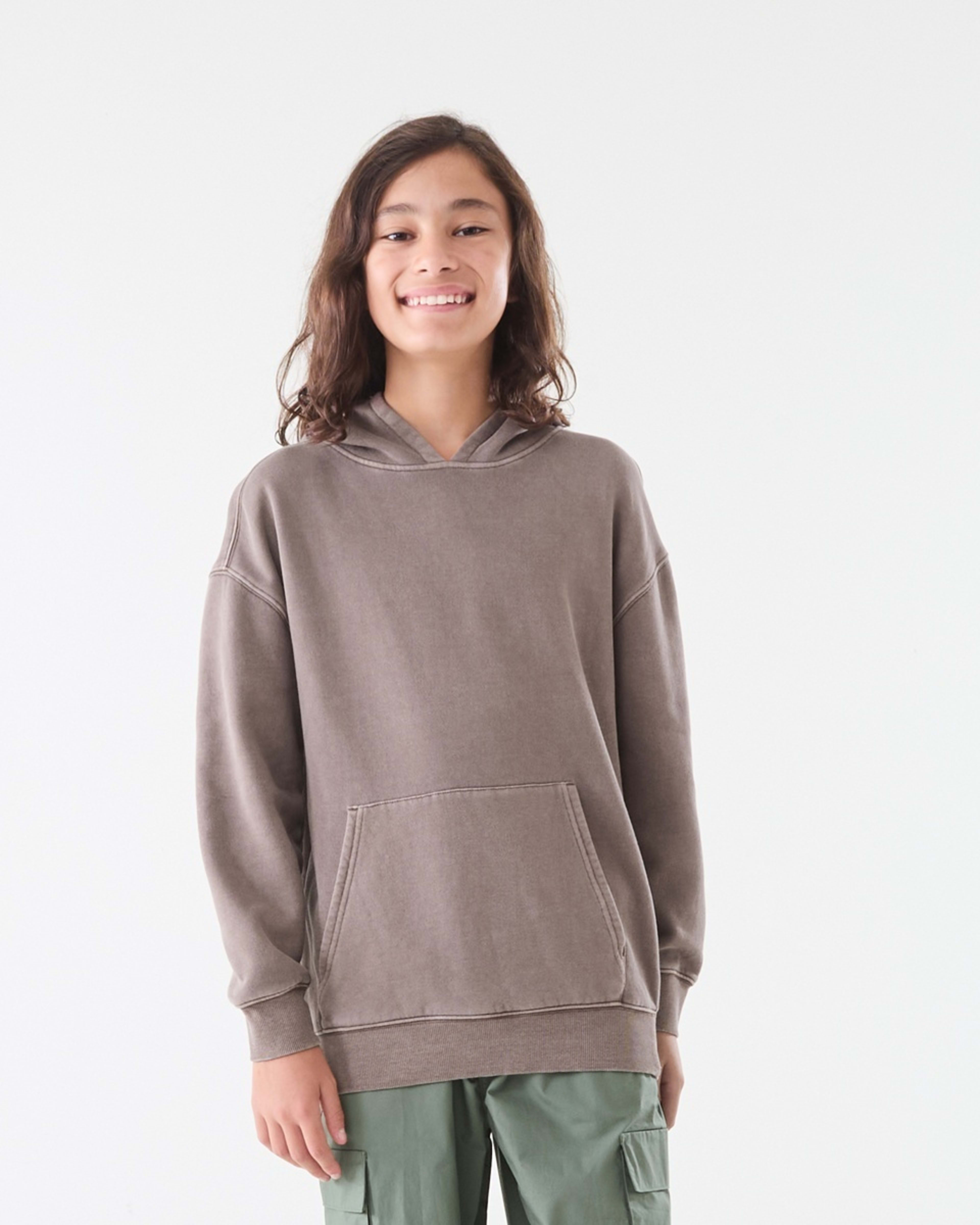 1 Oversized Washed Hoodie with Pocket Brown Choc